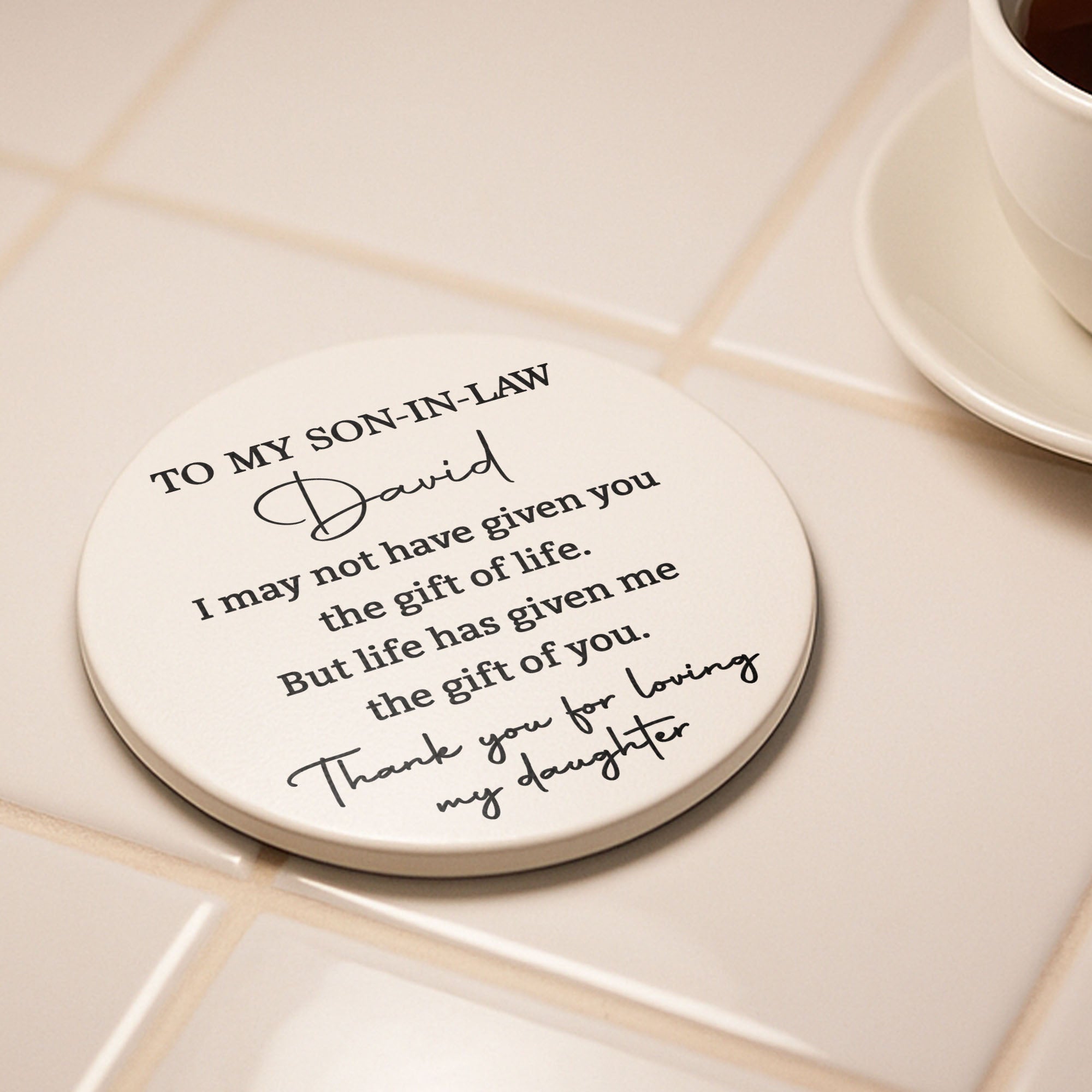Personalized Ceramic Coaster Custom Name Gift for Son-in-Law