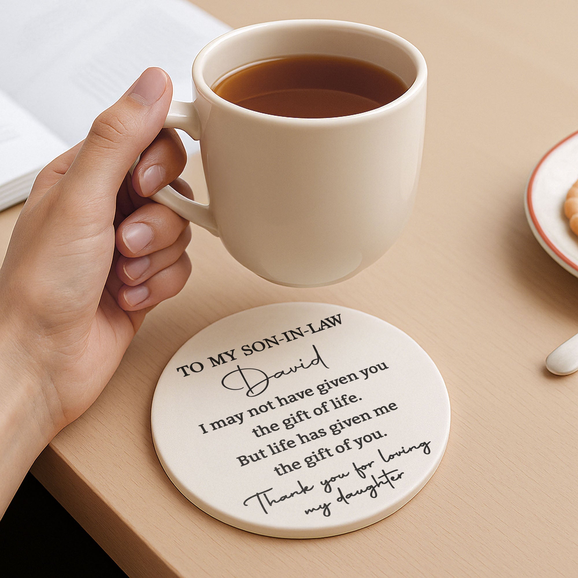 Personalized Ceramic Coaster Custom Name Gift for Son-in-Law