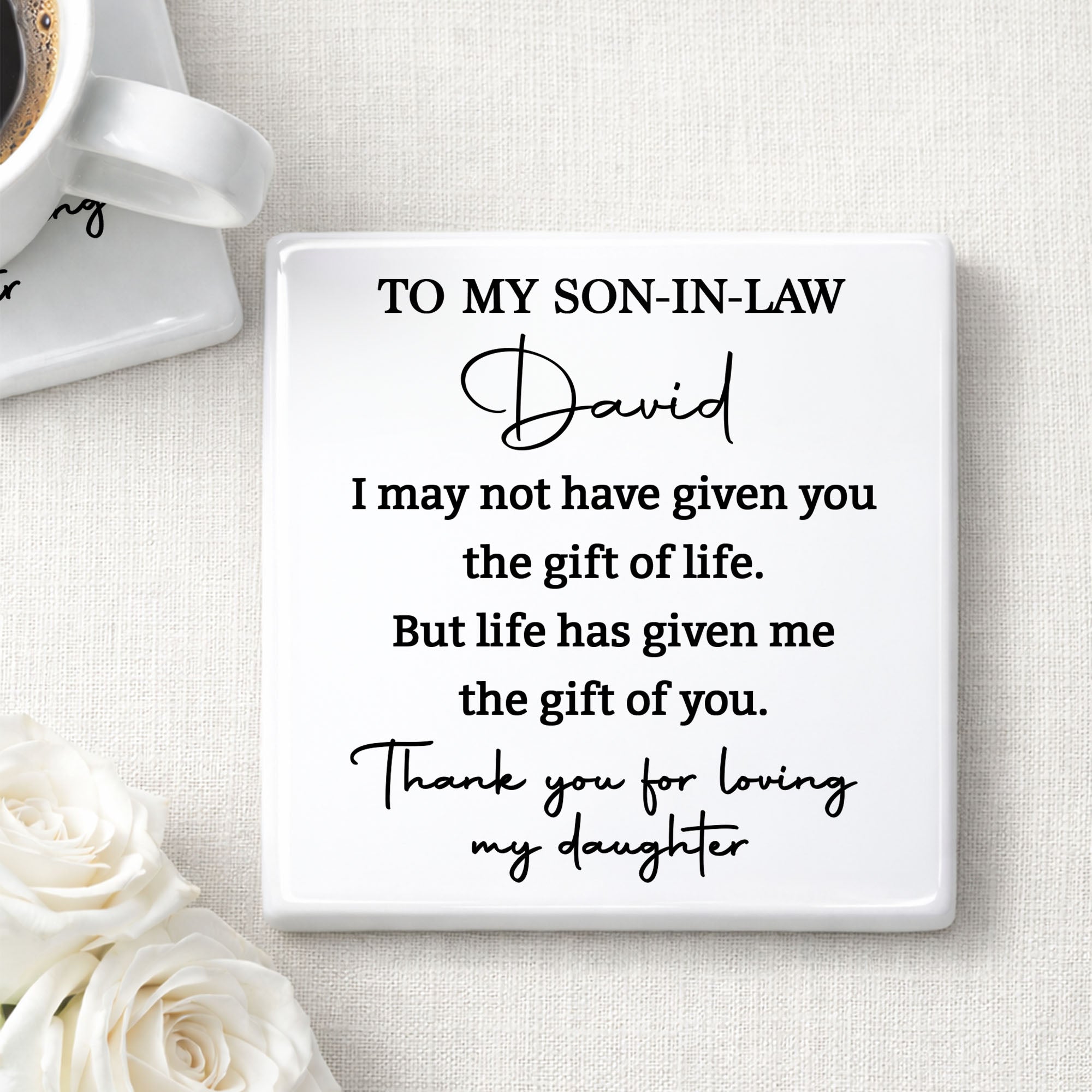 Personalized Ceramic Coaster Custom Gift for Son-In-Law