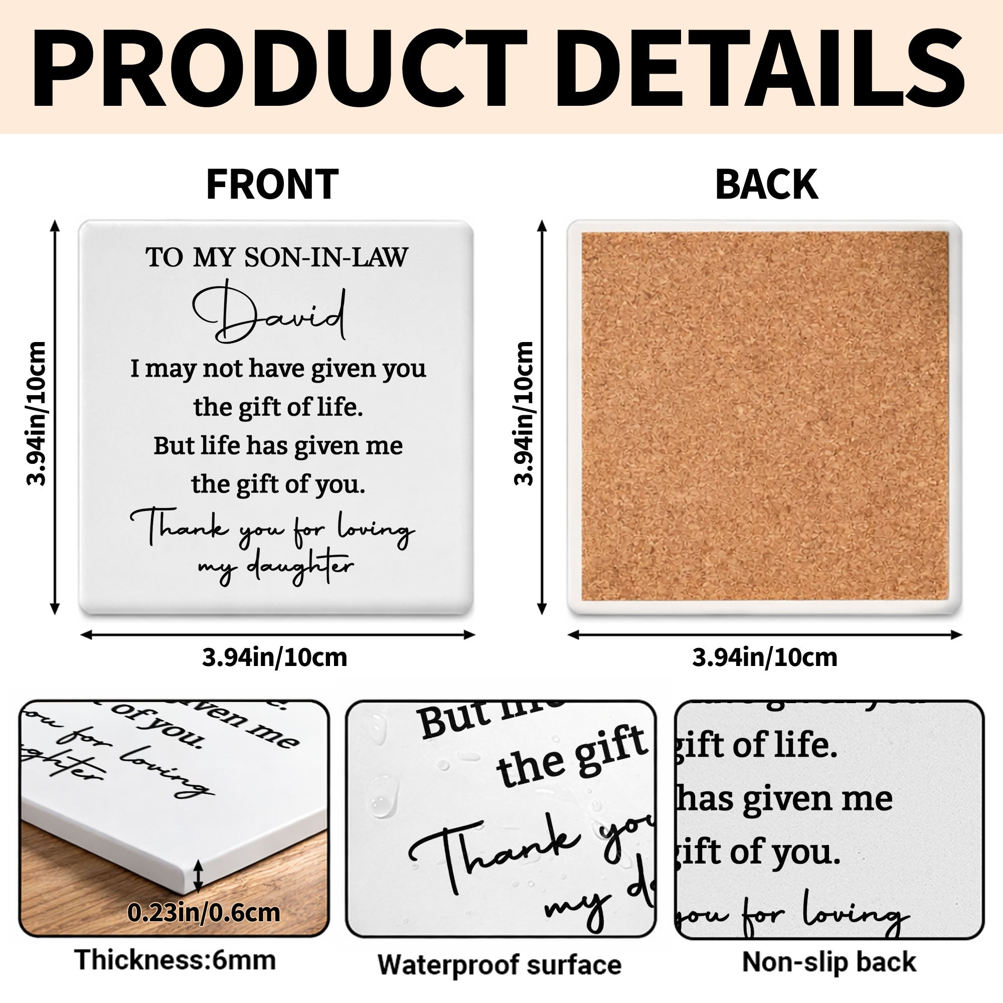 Personalized Ceramic Coaster Custom Gift for Son-In-Law