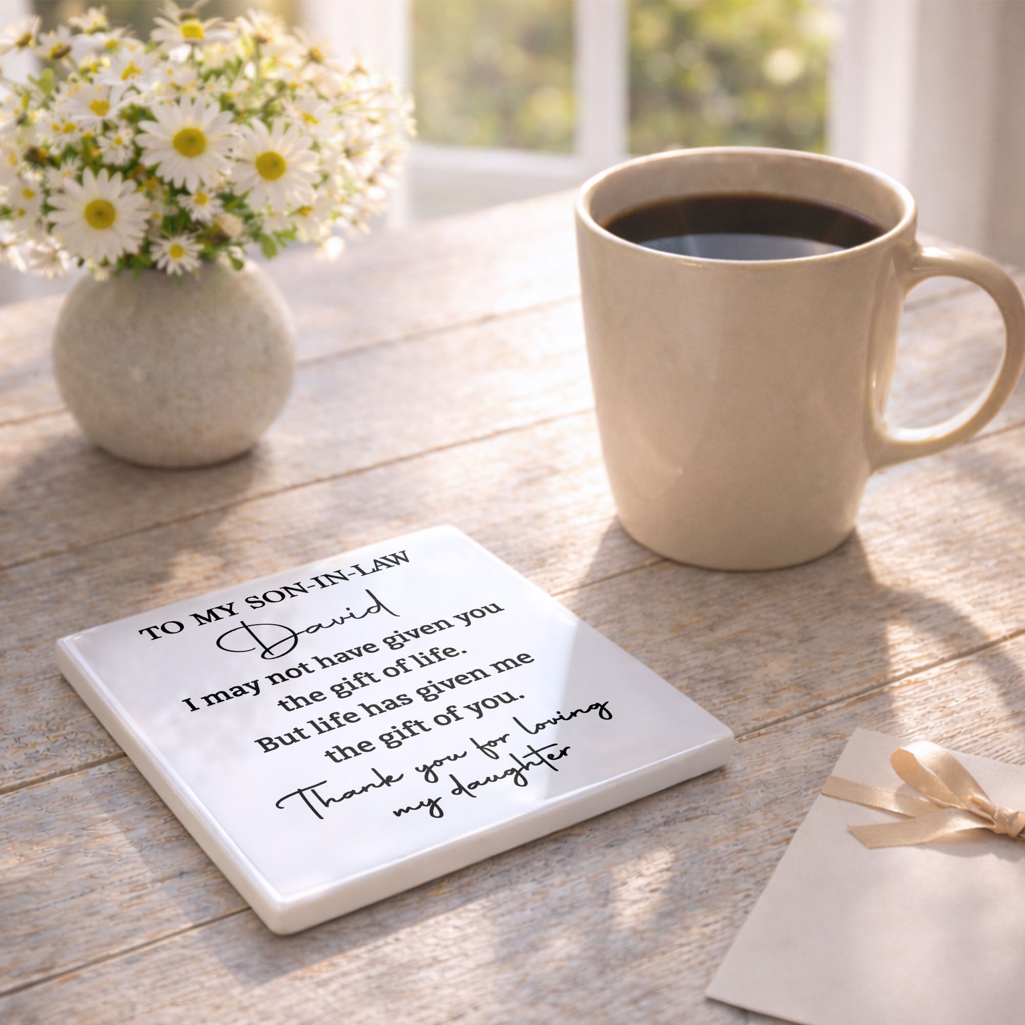 Personalized Ceramic Coaster Custom Gift for Son-In-Law