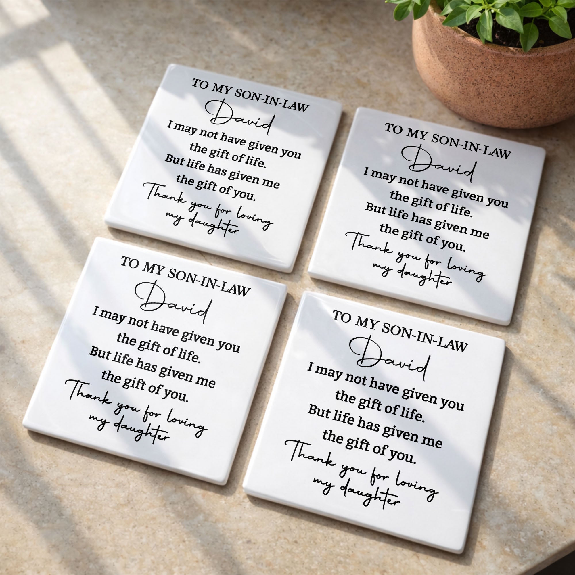 Personalized Ceramic Coaster Custom Gift for Son-In-Law