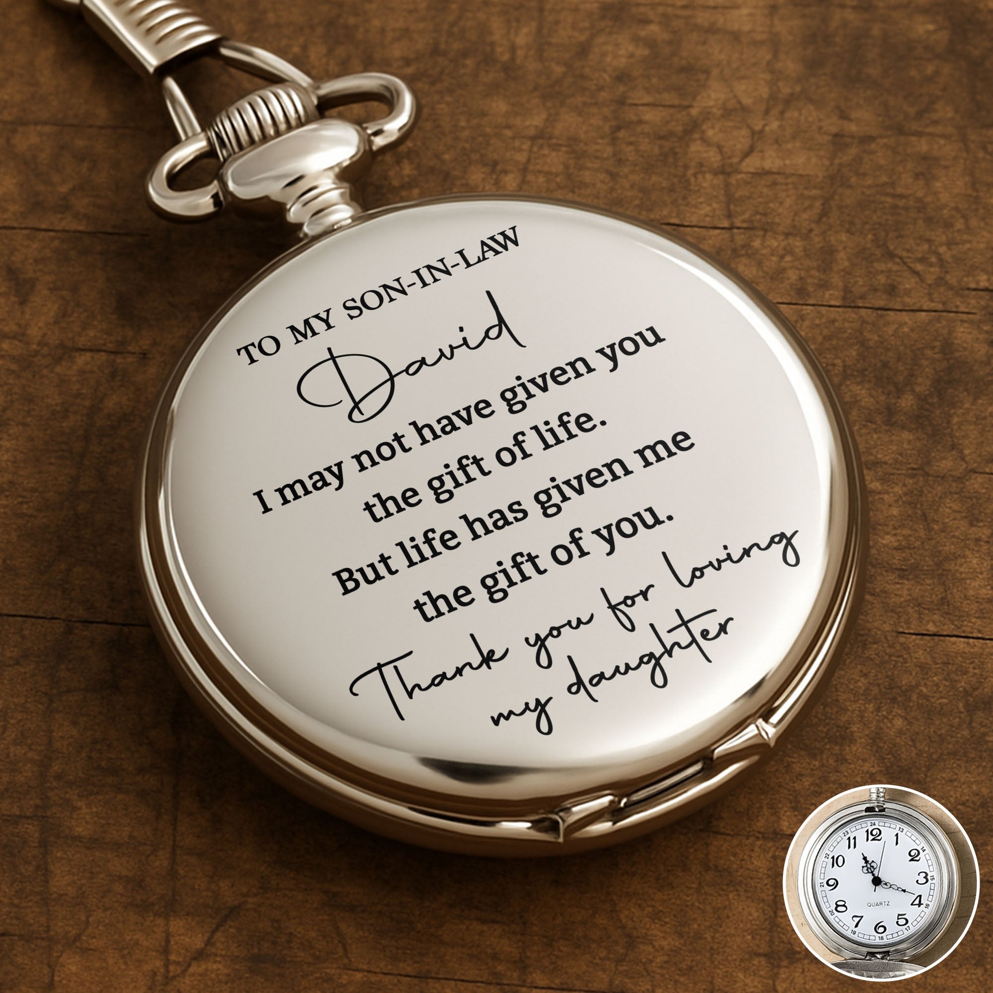 Personalized Engraved Pocket Watch Gift for Son-in-Law