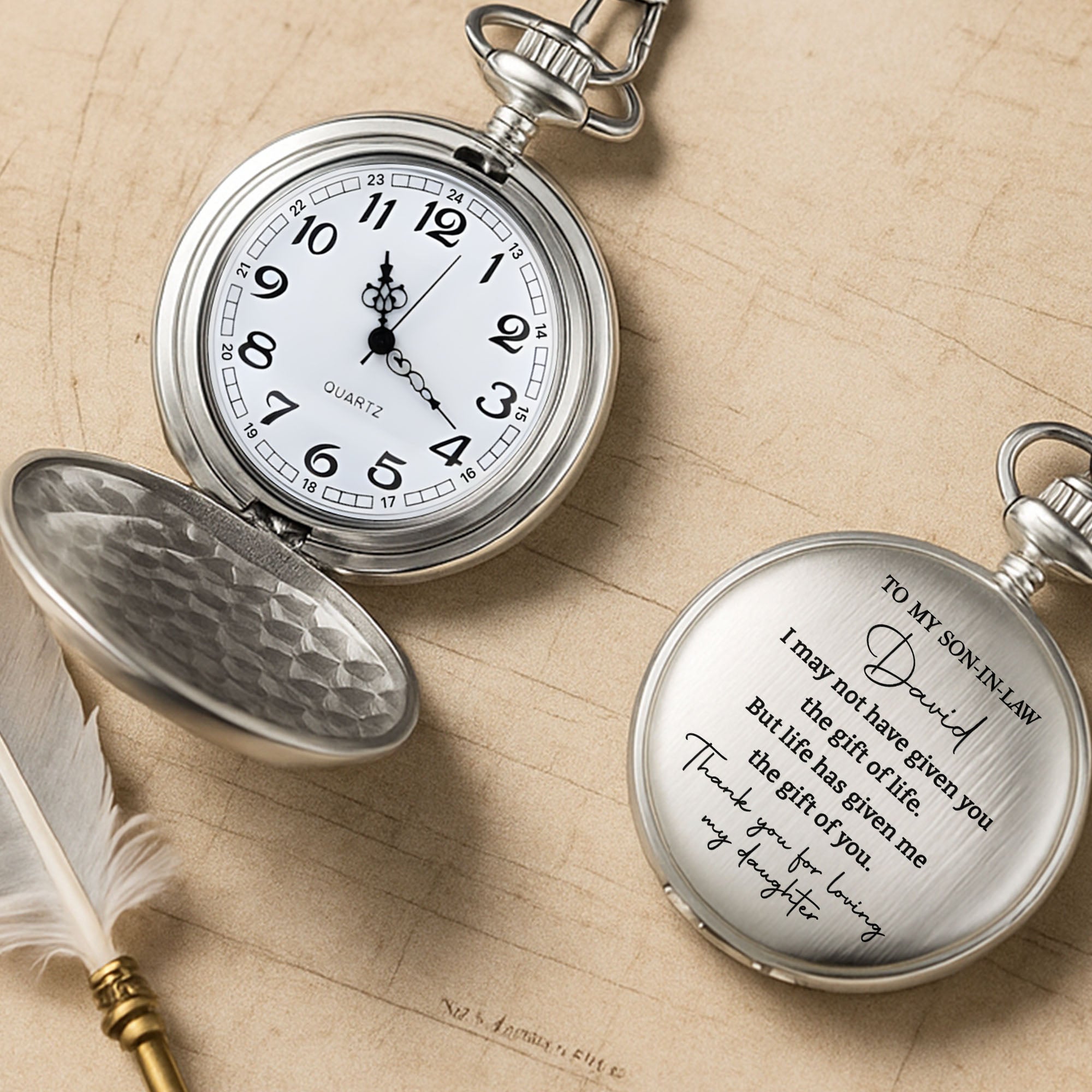 Personalized Engraved Pocket Watch Gift for Son-in-Law