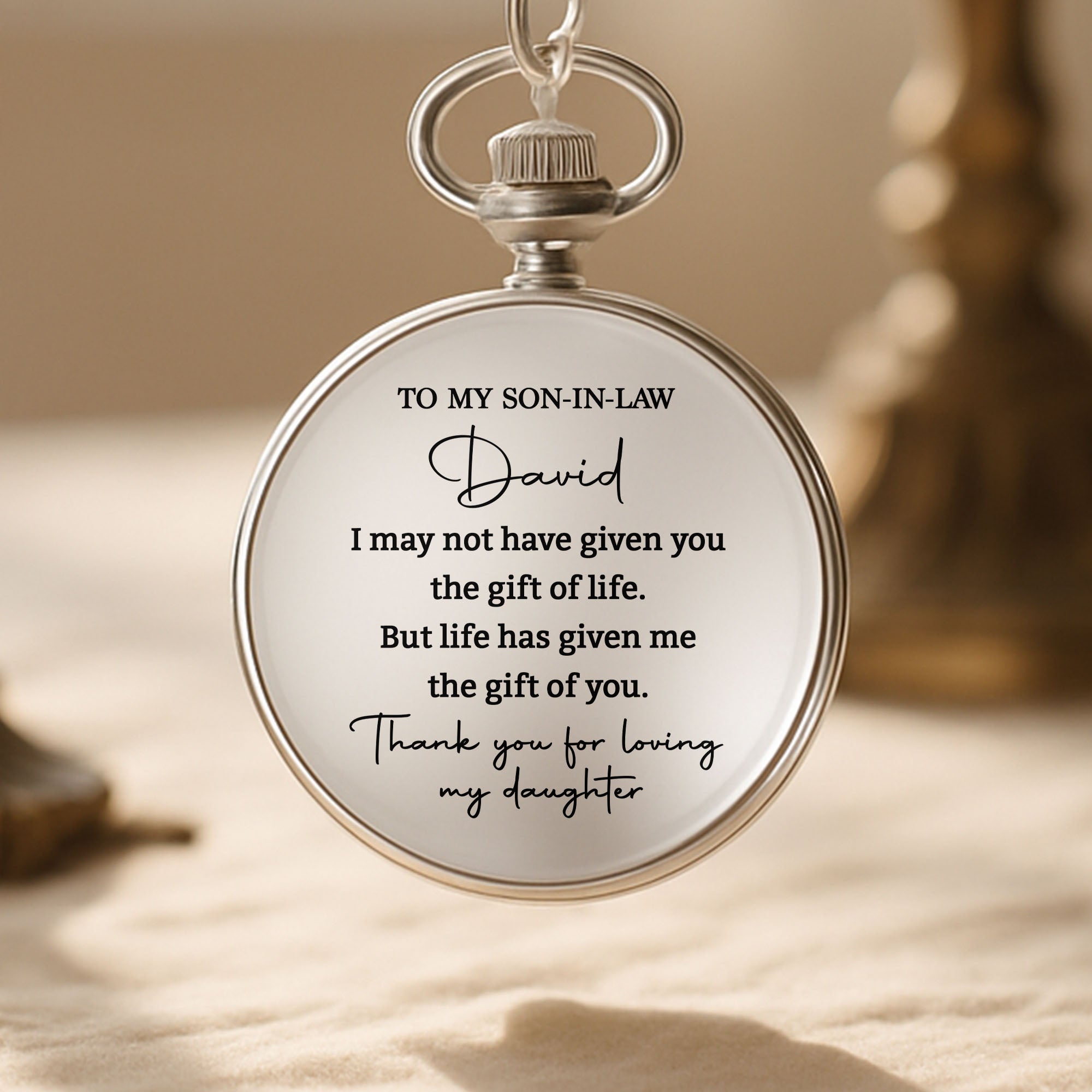 Personalized Engraved Pocket Watch Gift for Son-in-Law