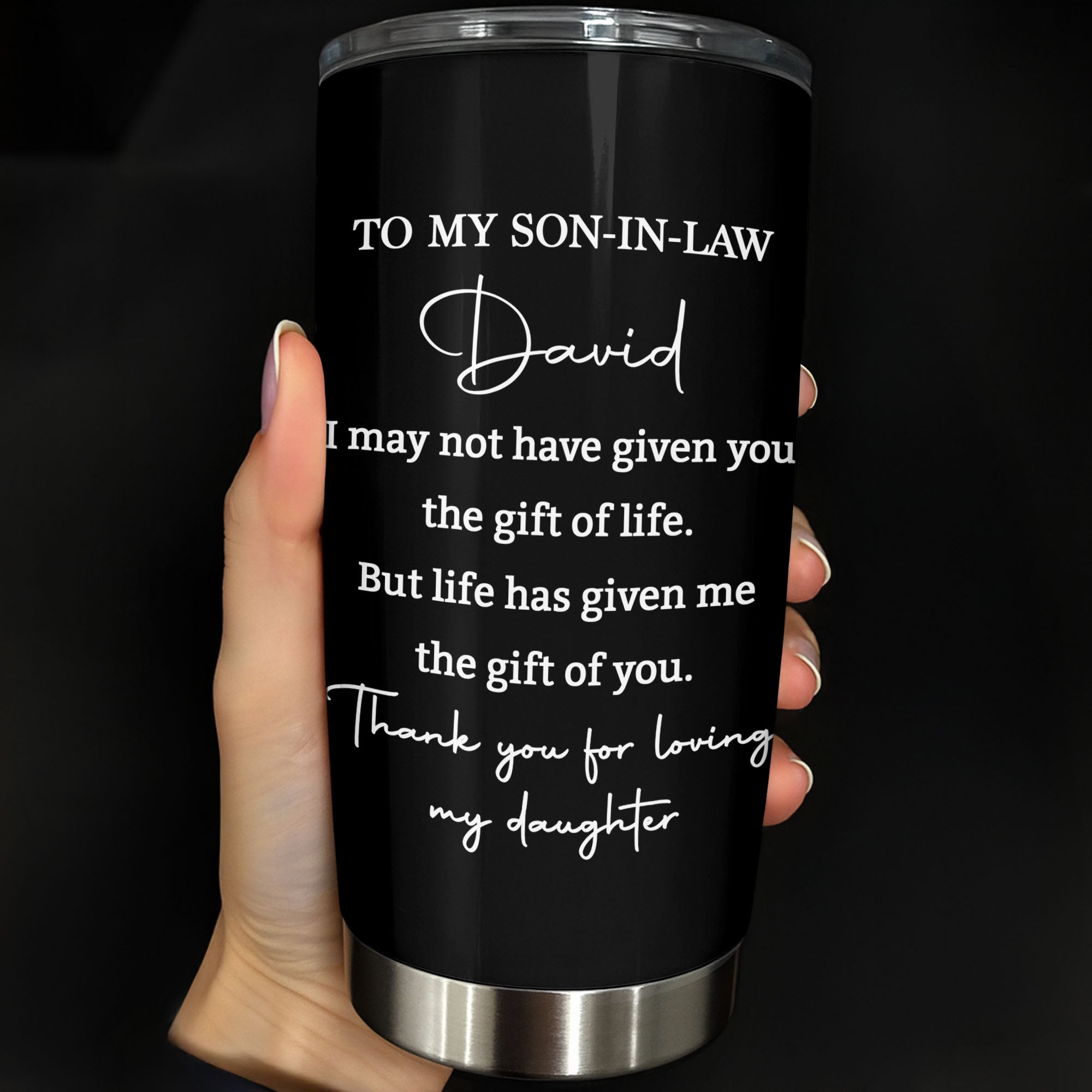 Personalized Stainless Steel Tumbler Custom Drink Gift for Son-in-Law