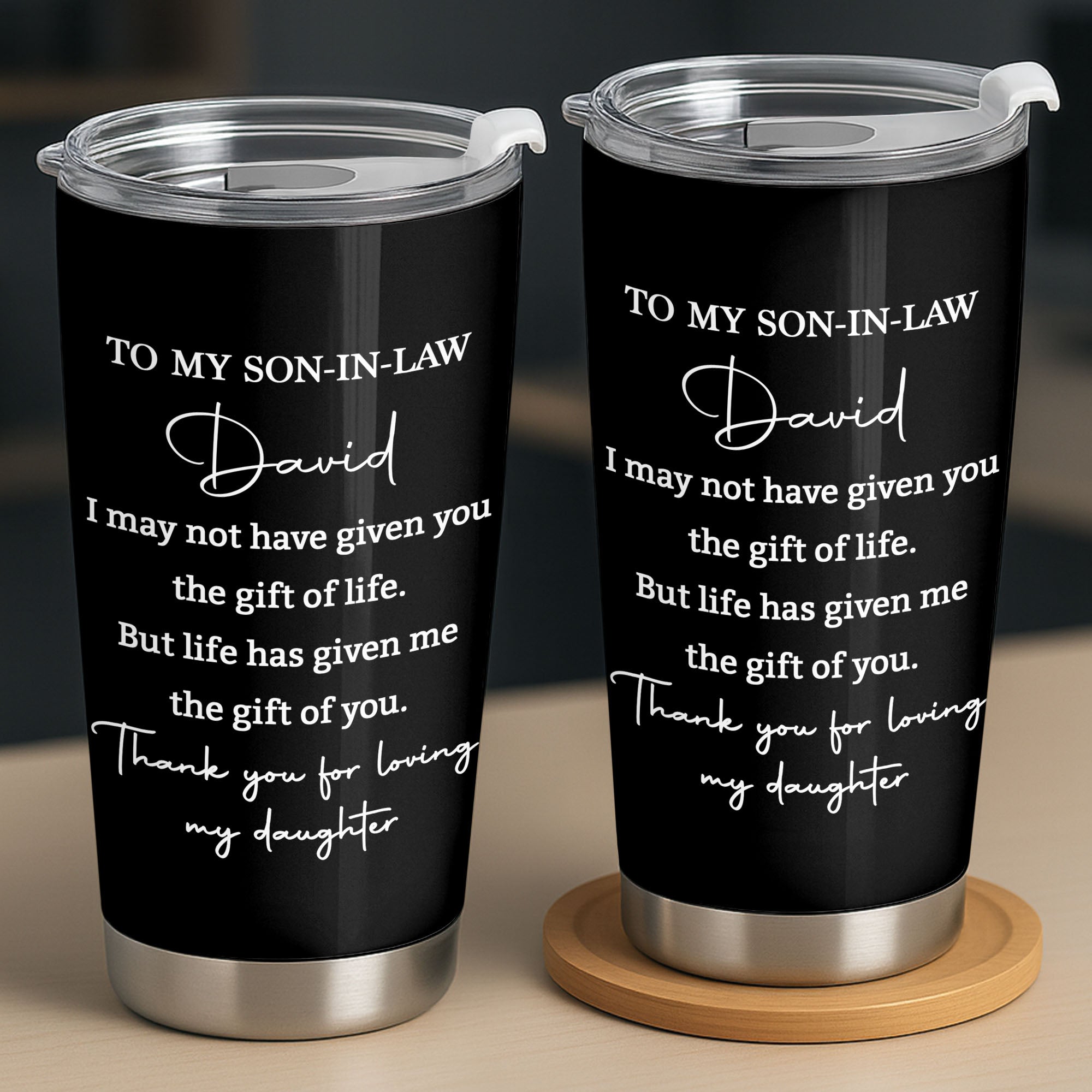 Personalized Stainless Steel Tumbler Custom Drink Gift for Son-in-Law
