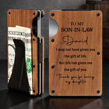 Load image into Gallery viewer, Personalized Walnut Card Holder Custom Engraved Gift for Son-in-Law

