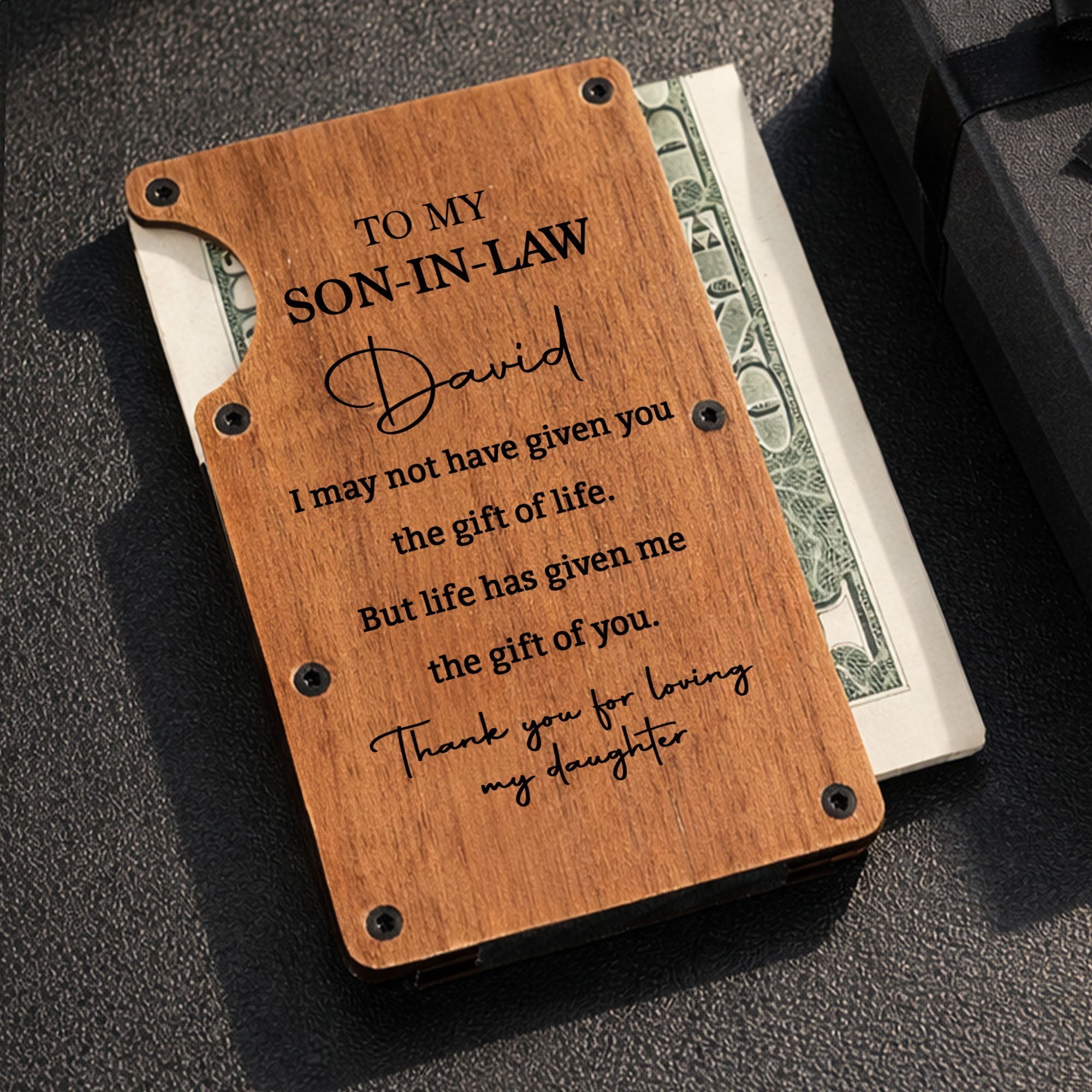 Personalized Walnut Card Holder Custom Engraved Gift for Son-in-Law