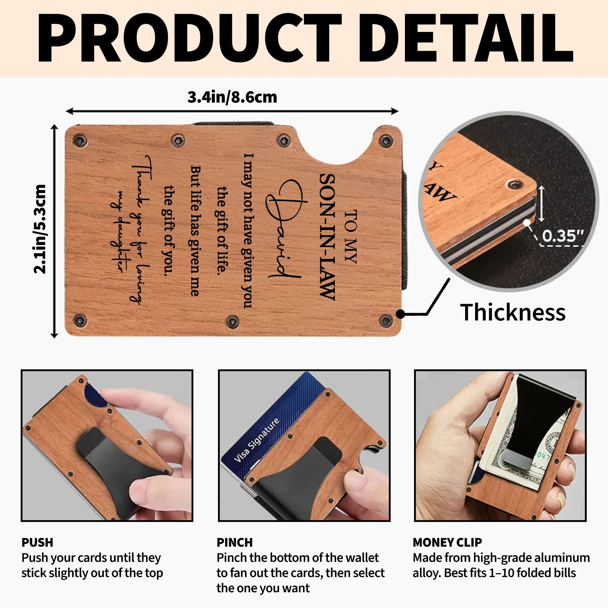 Personalized Walnut Card Holder Custom Engraved Gift for Son-in-Law