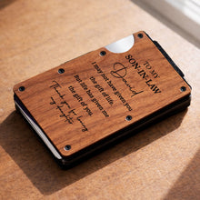 Load image into Gallery viewer, Personalized Walnut Card Holder Custom Engraved Gift for Son-in-Law
