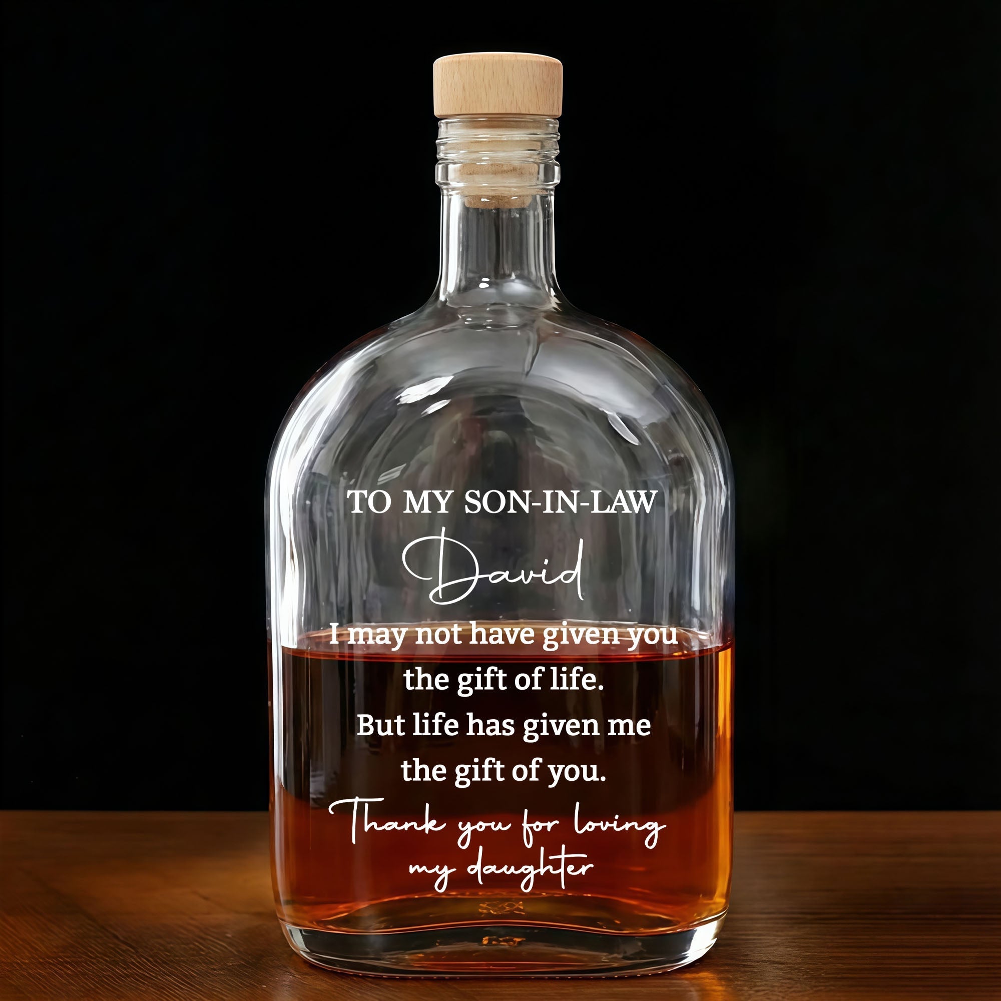 Personalized Whiskey Bottle Custom Script Gift for Son-in-Law