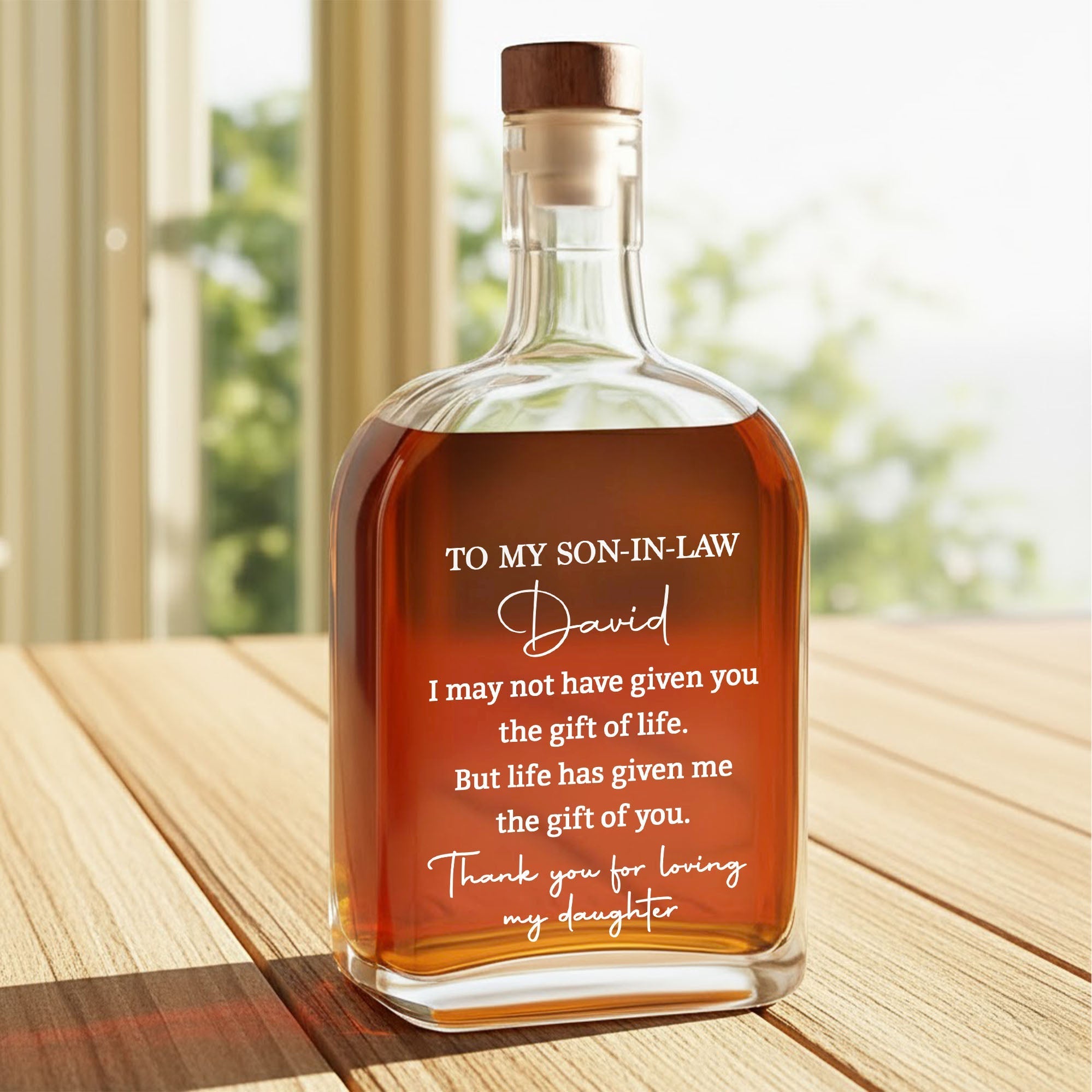 Personalized Whiskey Bottle Custom Script Gift for Son-in-Law
