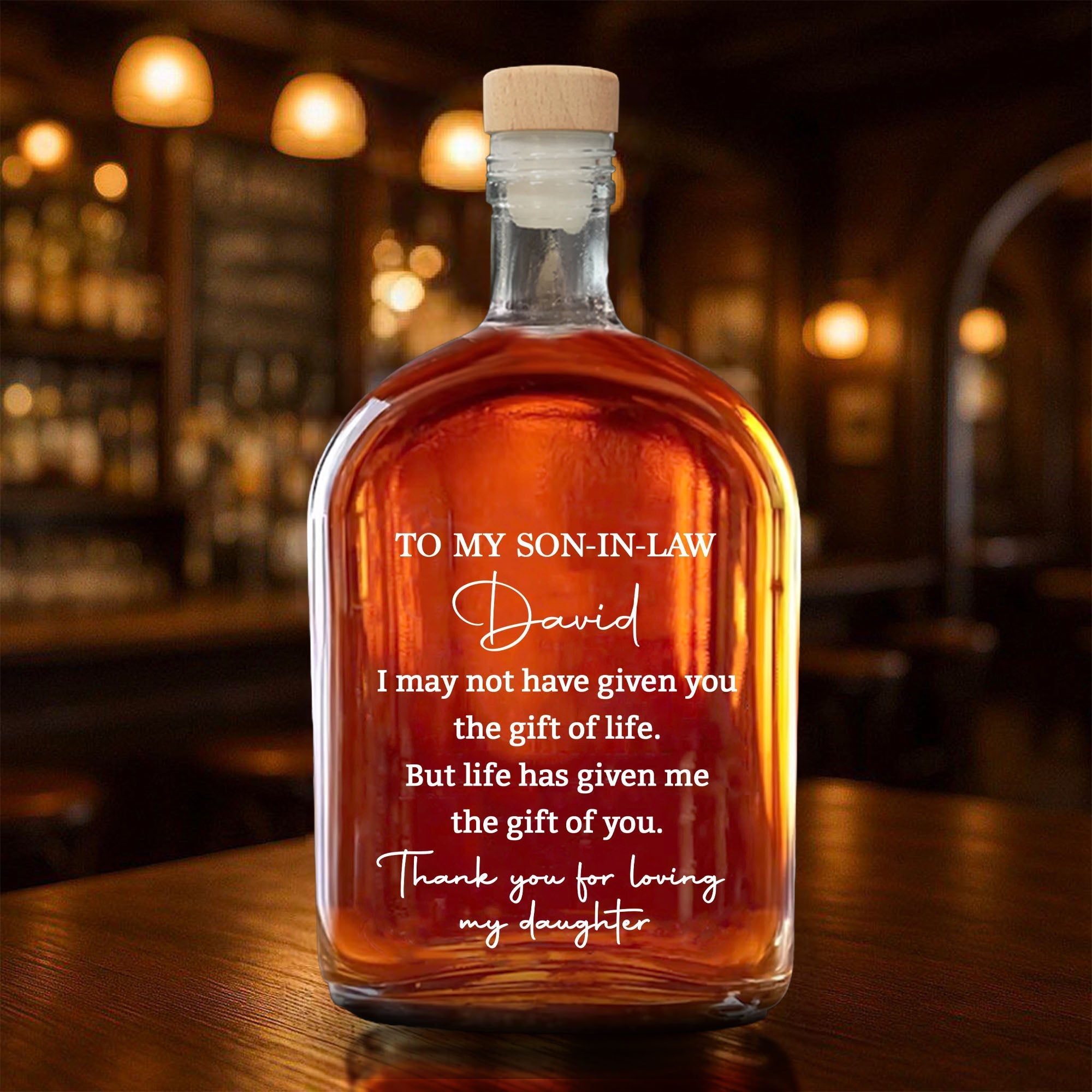 Personalized Whiskey Bottle Custom Script Gift for Son-in-Law
