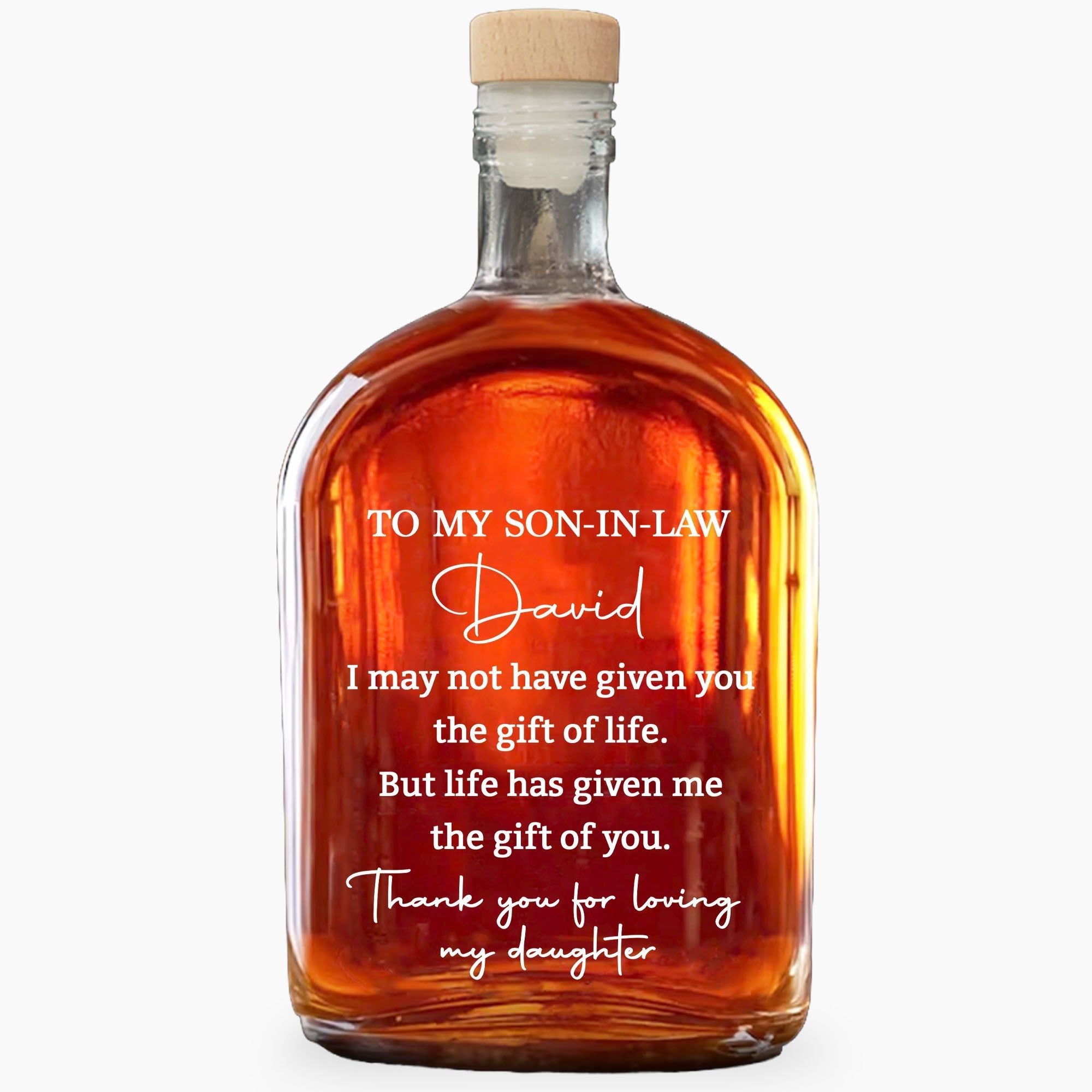 Personalized Whiskey Bottle Custom Script Gift for Son-in-Law