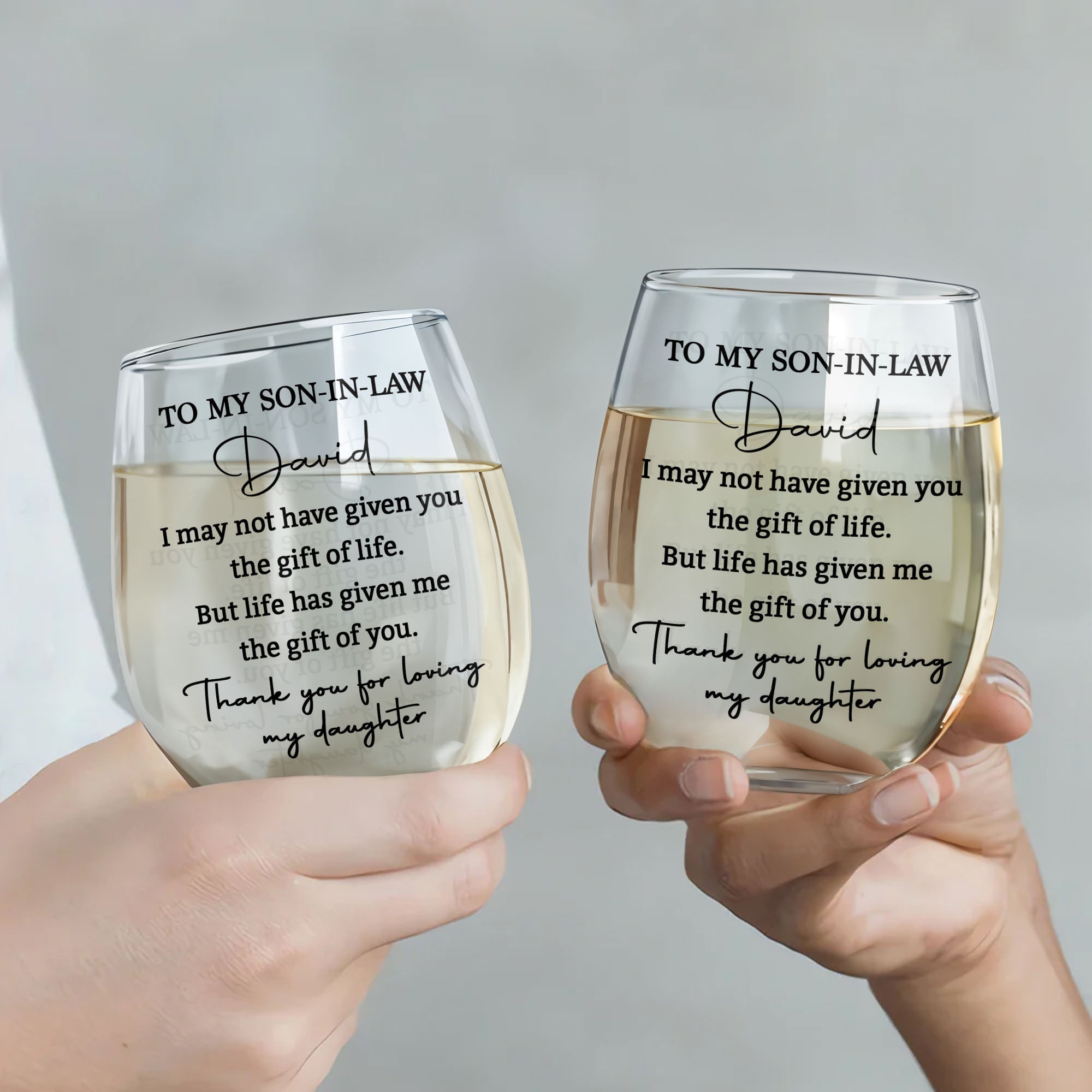 Personalized Stemless Wine Glass for Son-In-Law Gift Idea