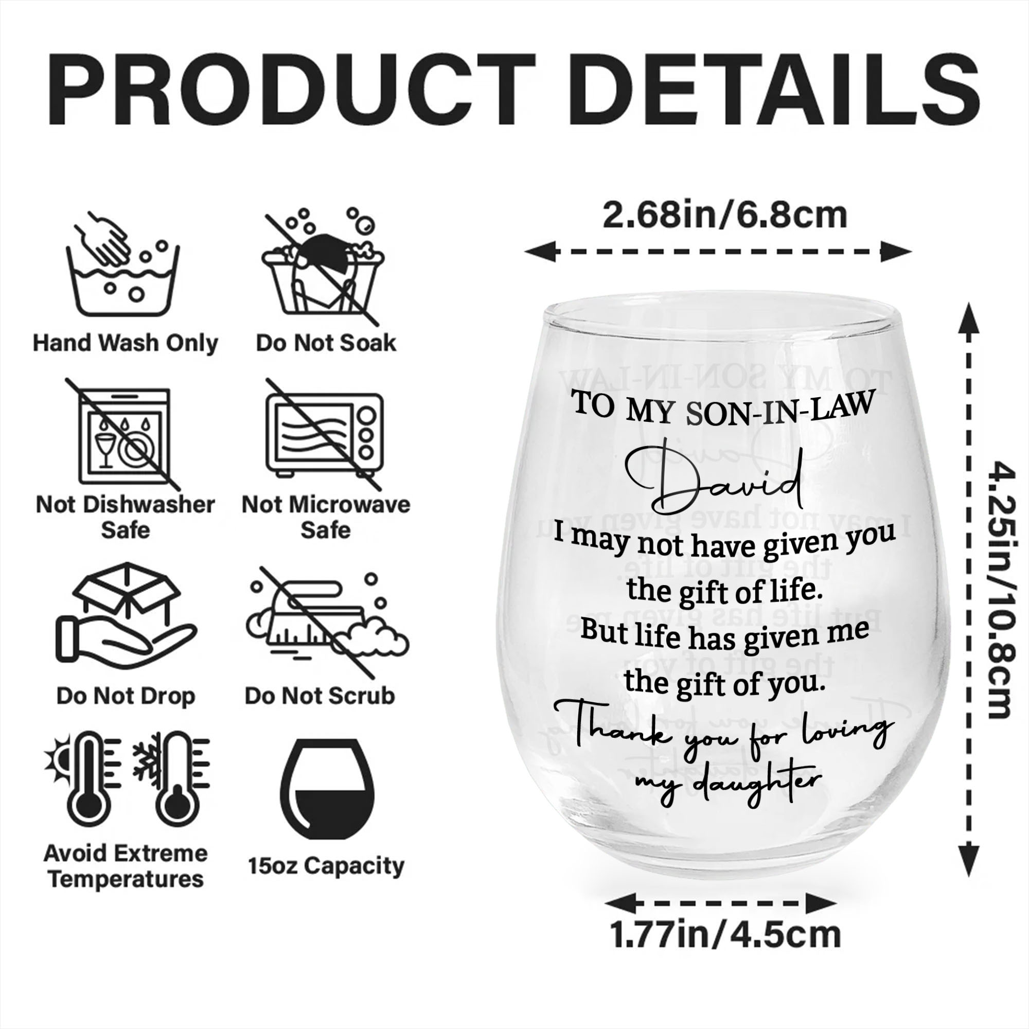 Personalized Stemless Wine Glass for Son-In-Law Gift Idea