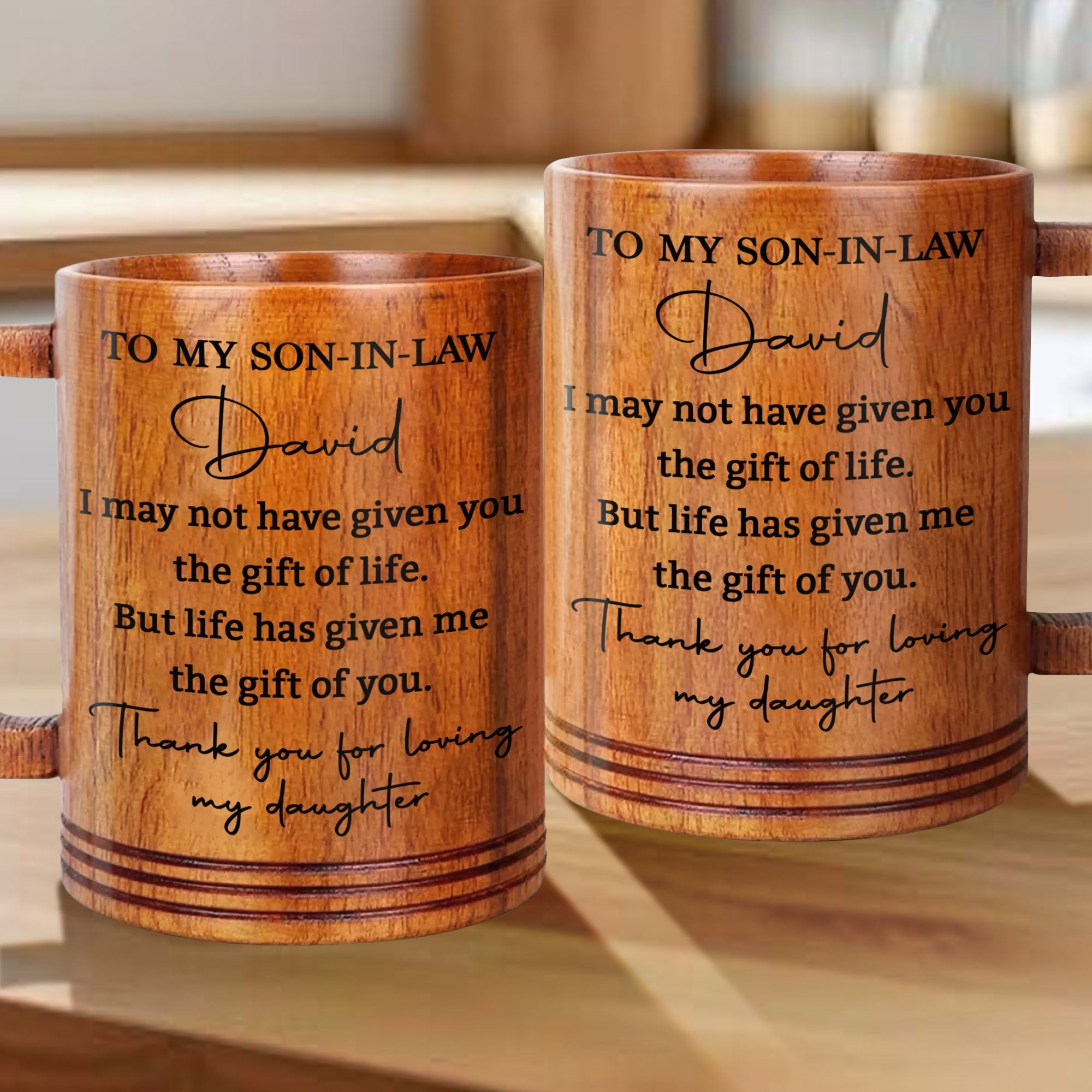 Personalized Custom Wooden Mug Gift for Son-in-Law Thank You