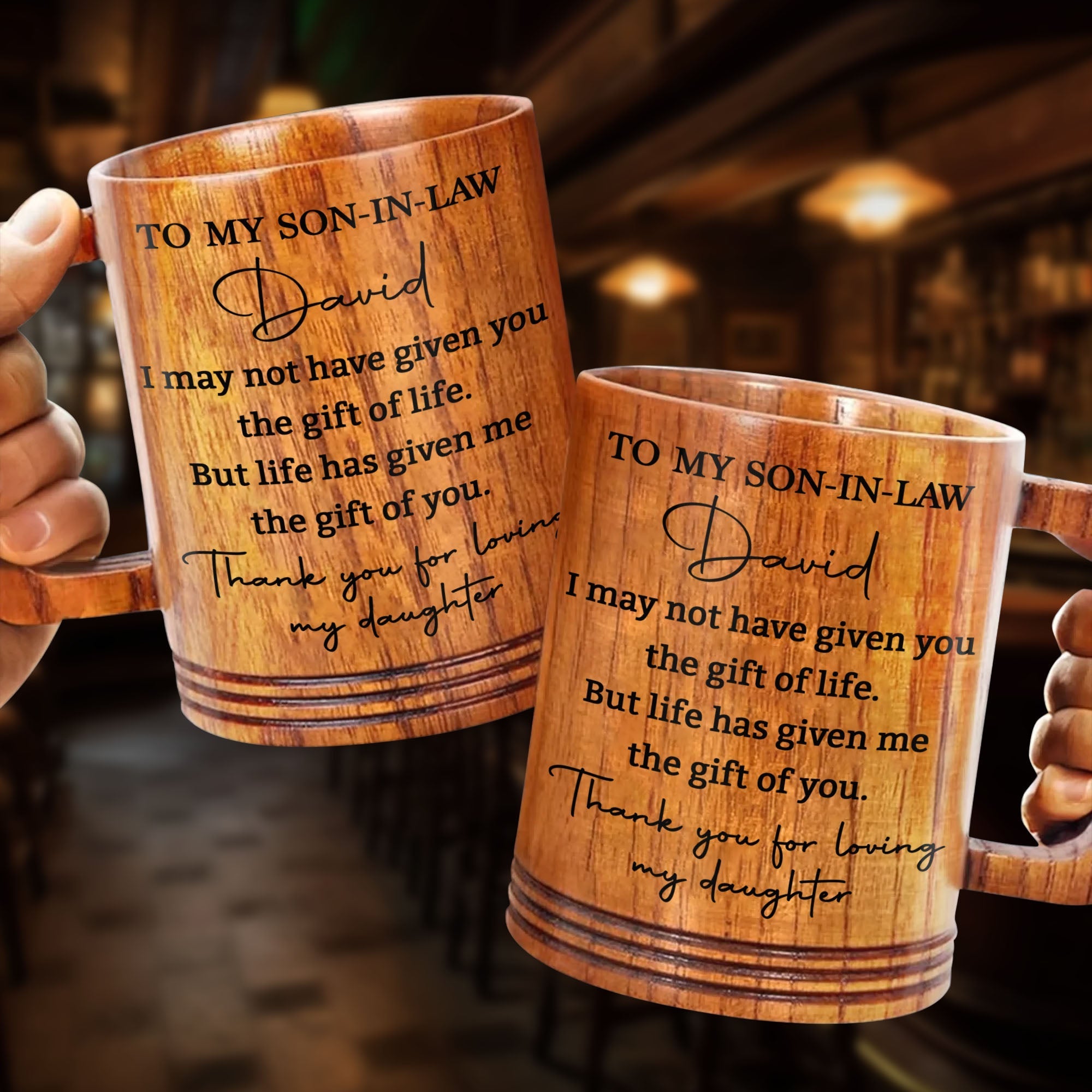 Personalized Custom Wooden Mug Gift for Son-in-Law Thank You