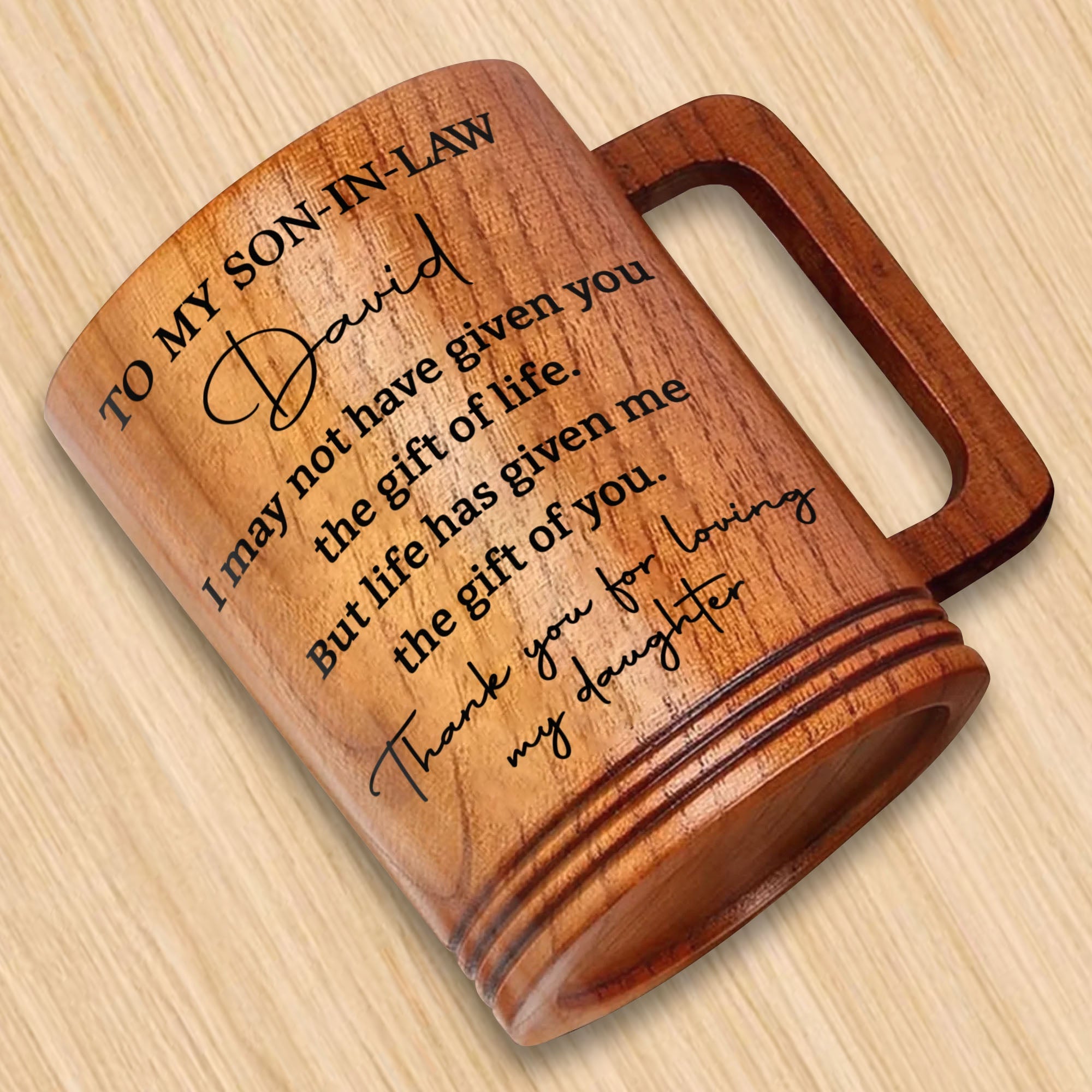 Personalized Custom Wooden Mug Gift for Son-in-Law Thank You