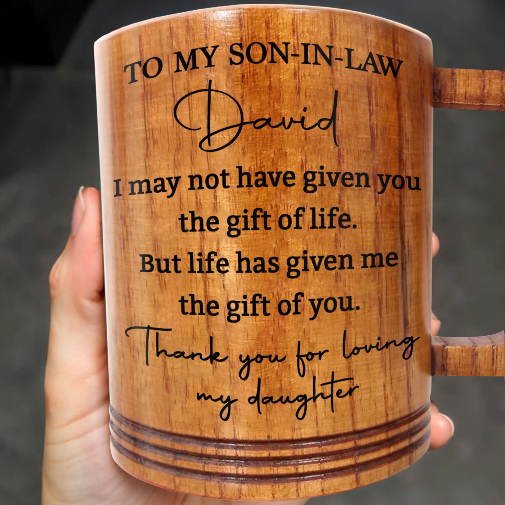 Personalized Custom Wooden Mug Gift for Son-in-Law Thank You