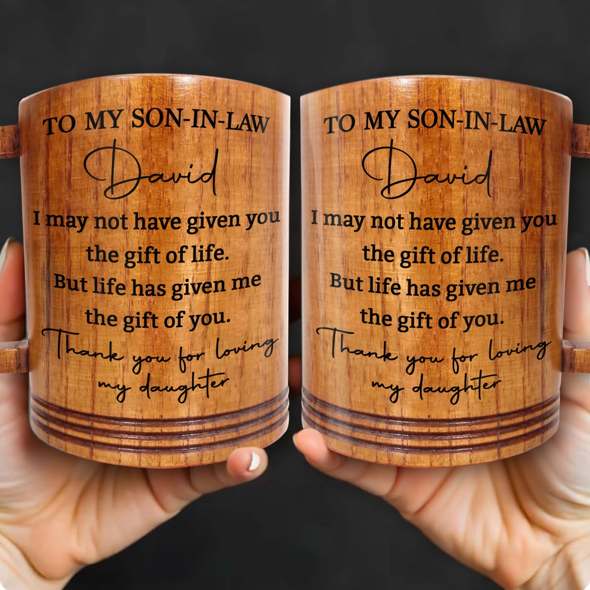Personalized Custom Wooden Mug Gift for Son-in-Law Thank You