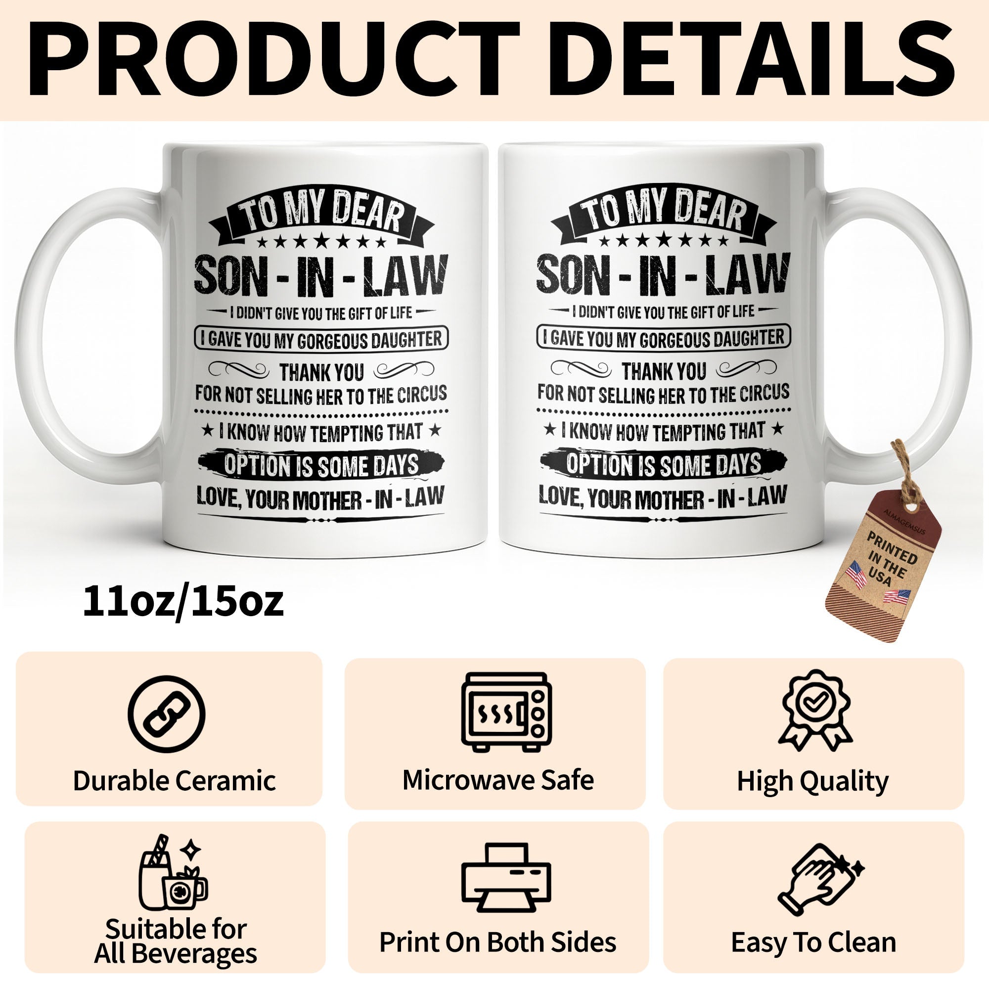 Personalized Coffee Mug for Son-in-Law Unique Gift Idea