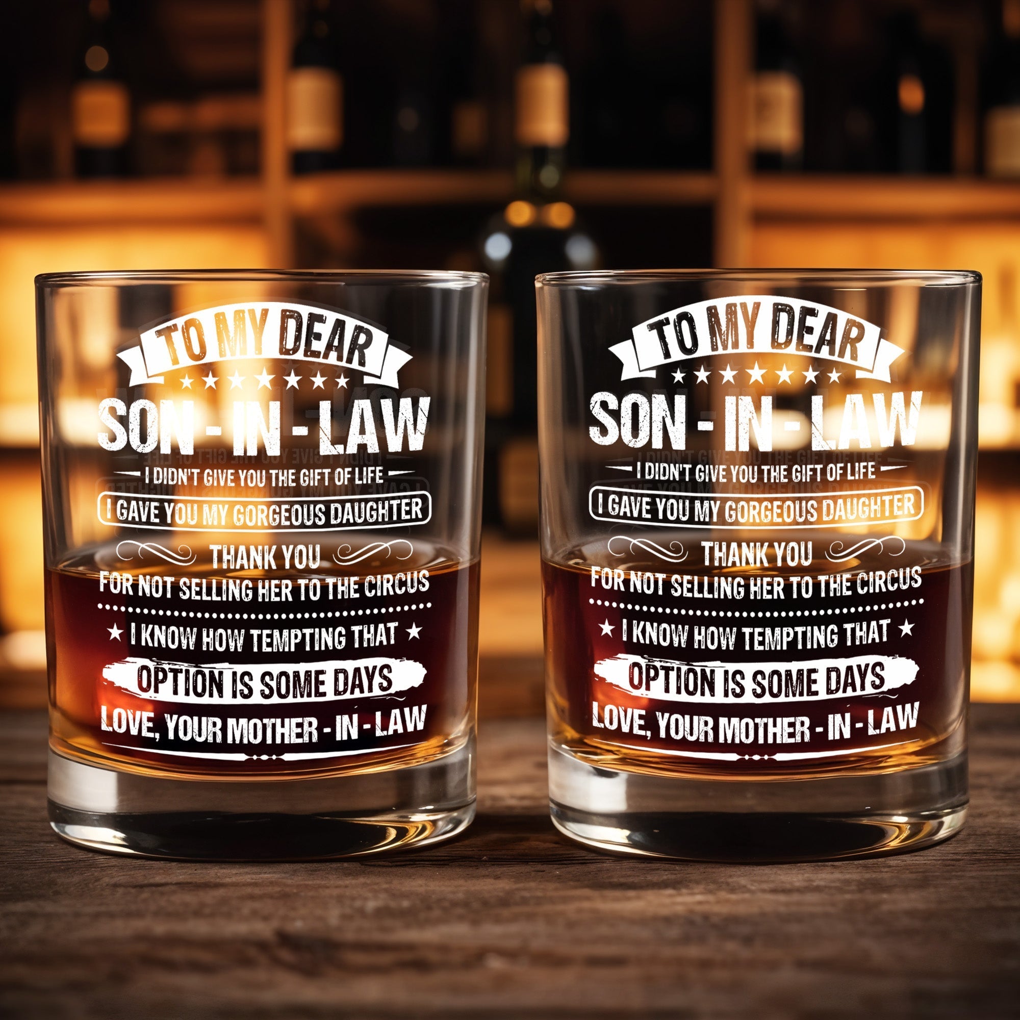 Personalized Custom Whiskey Glass Gift for Son-in-Law - Elegant Design