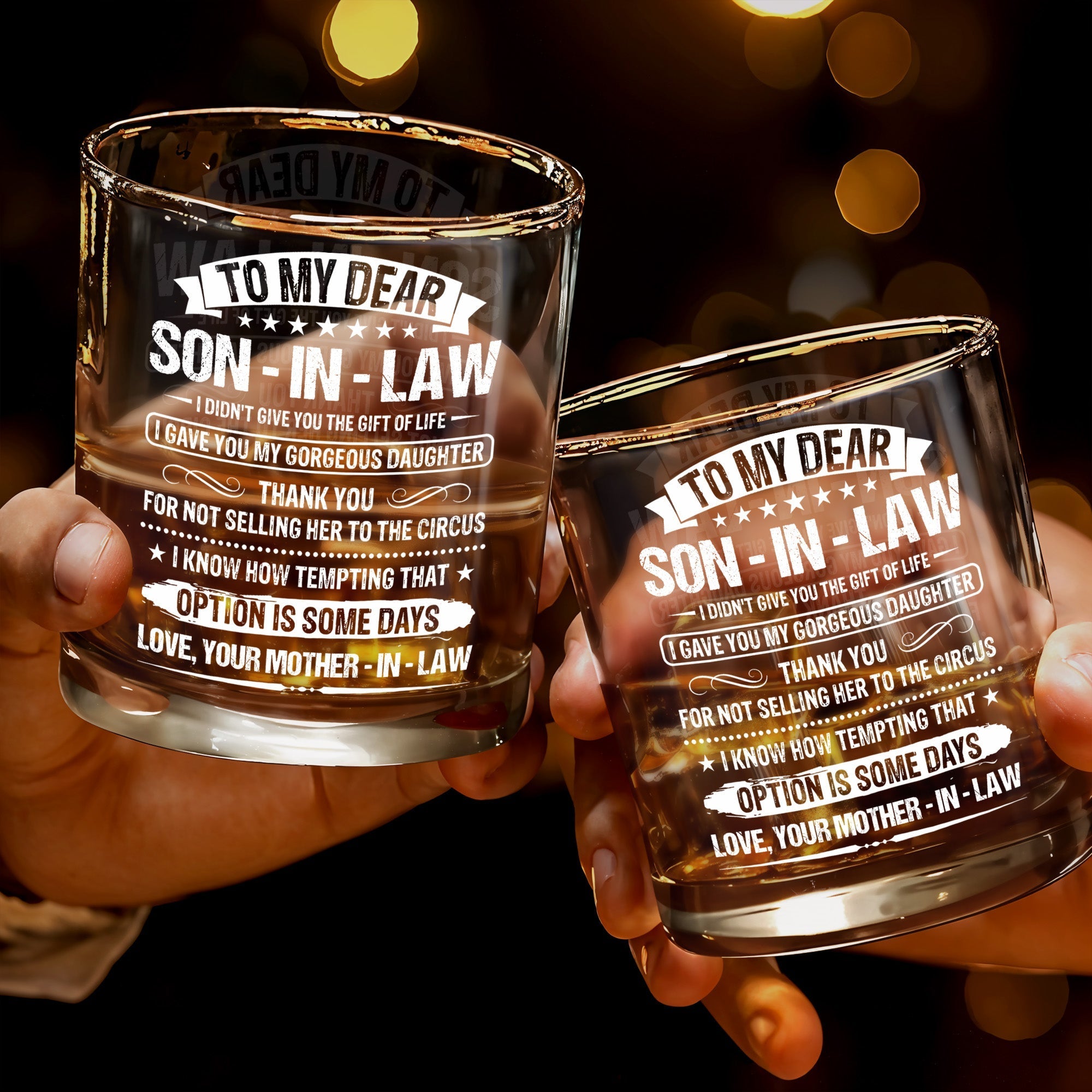 Personalized Custom Whiskey Glass Gift for Son-in-Law - Elegant Design