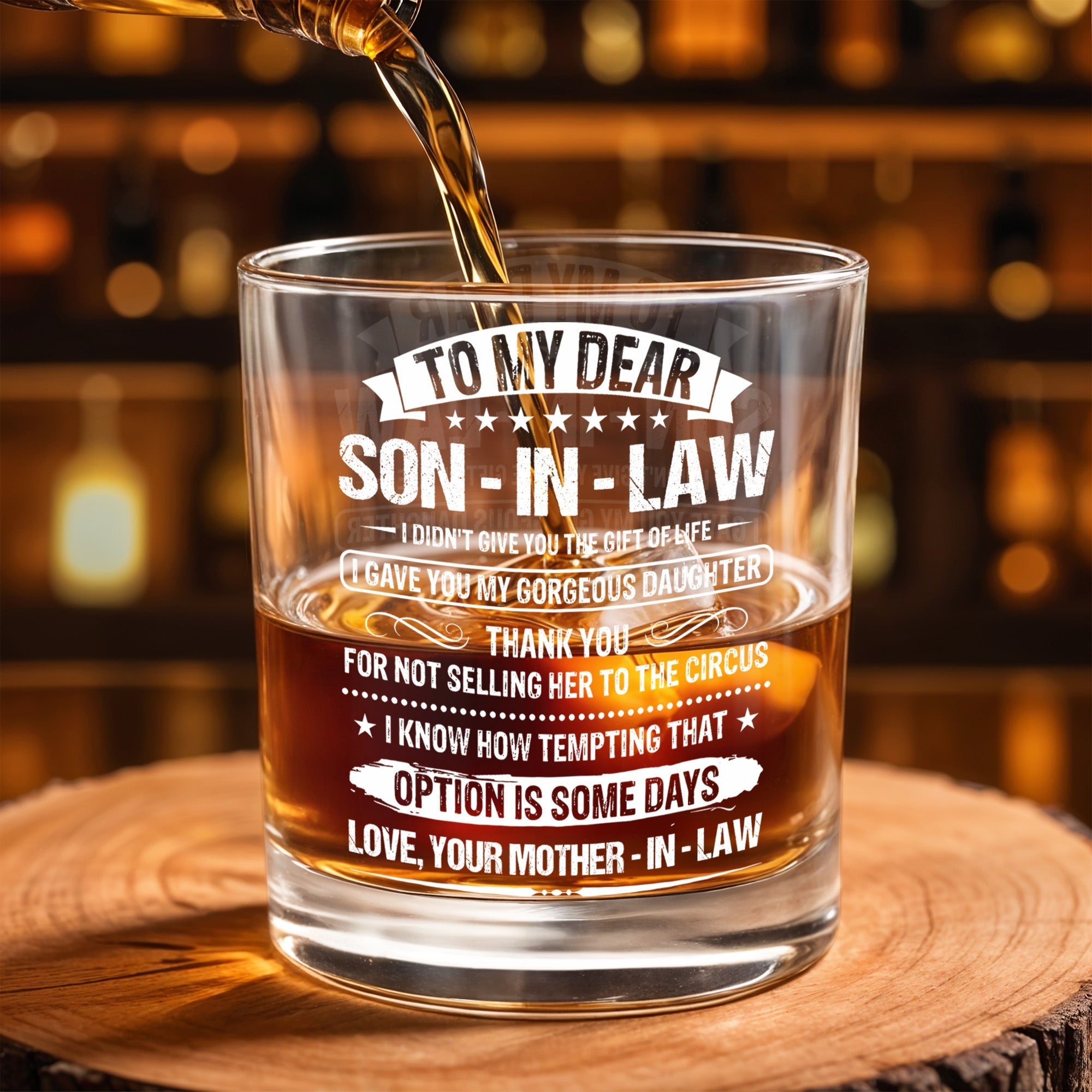 Personalized Custom Whiskey Glass Gift for Son-in-Law - Elegant Design