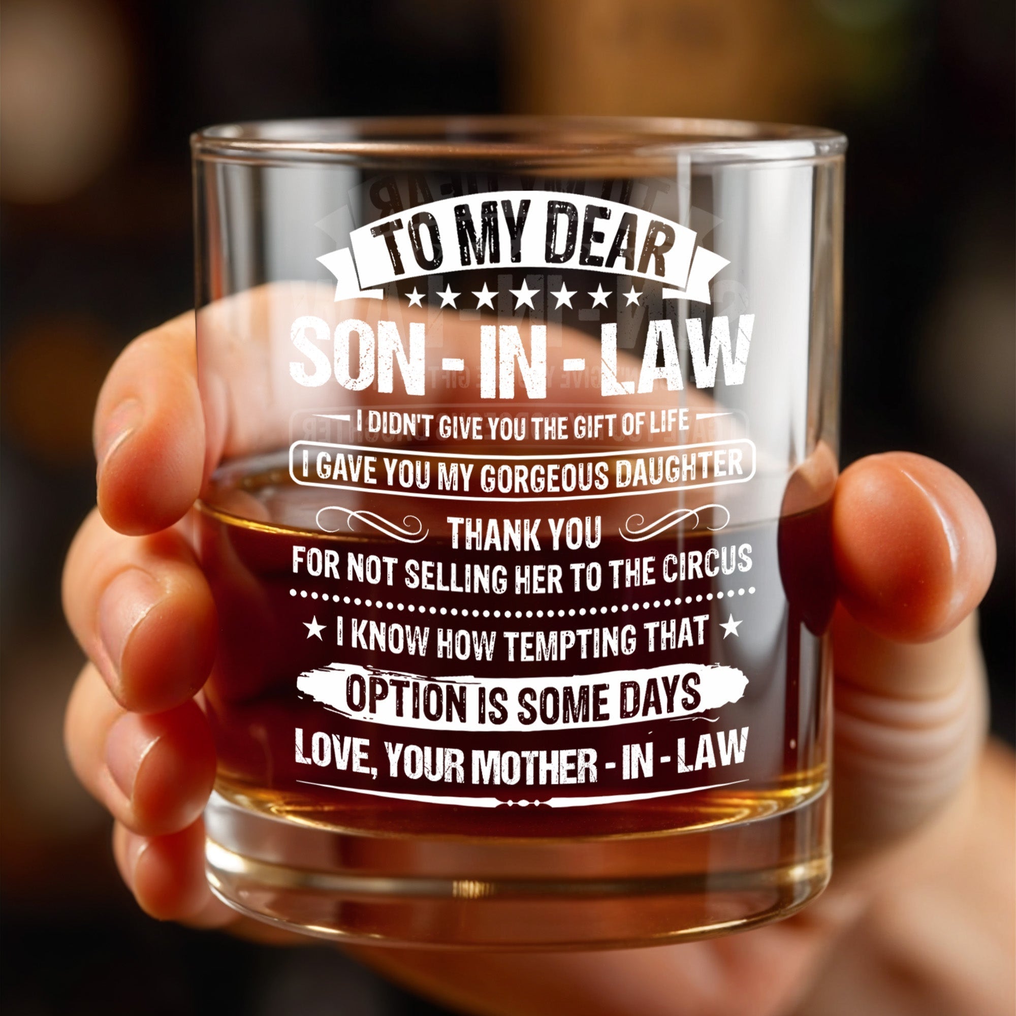 Personalized Custom Whiskey Glass Gift for Son-in-Law - Elegant Design