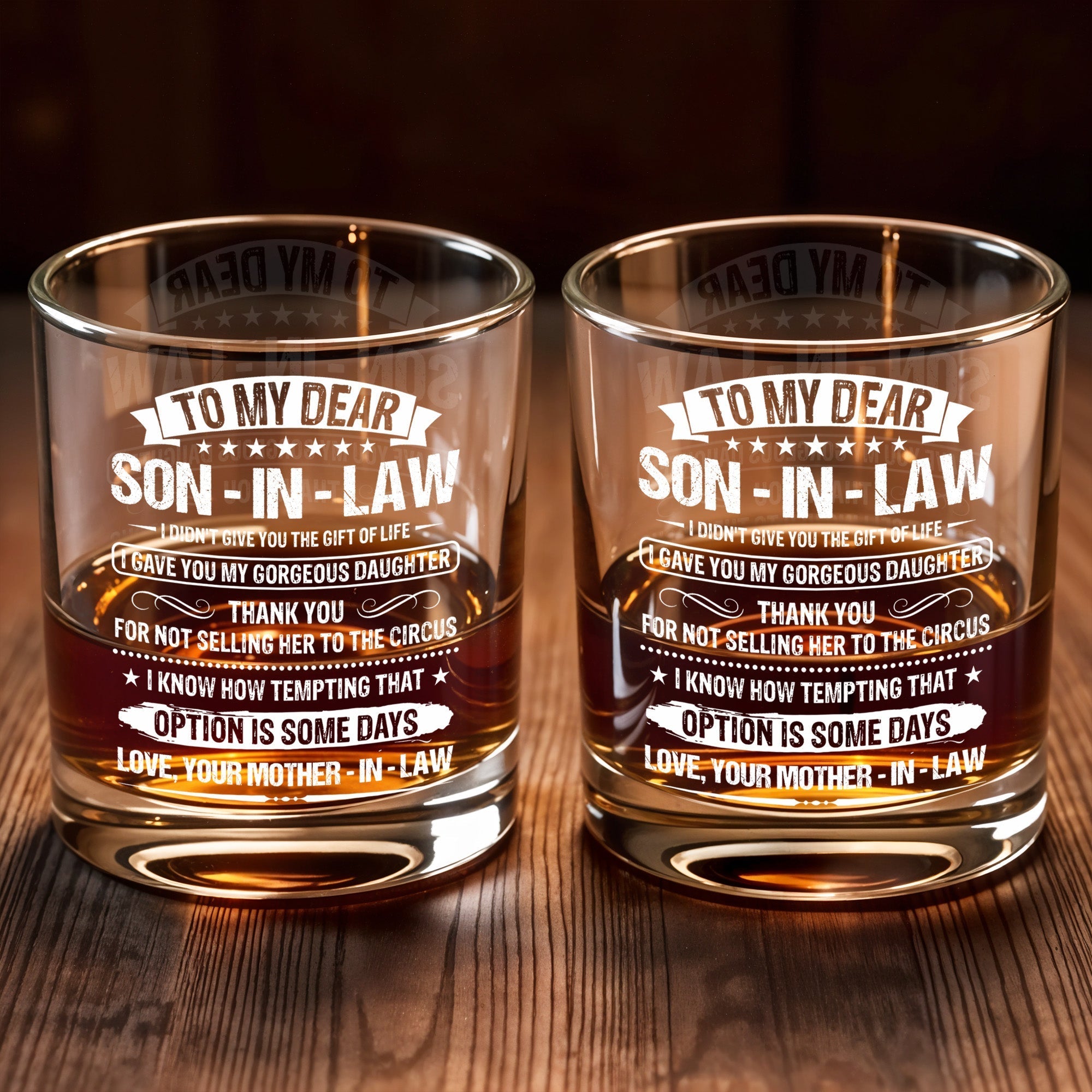 Personalized Custom Whiskey Glass Gift for Son-in-Law - Elegant Design