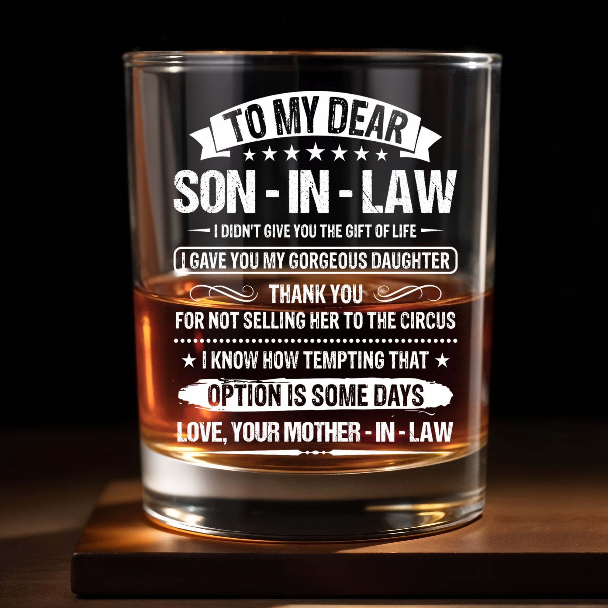 Personalized Custom Whiskey Glass Gift for Son-in-Law - Elegant Design
