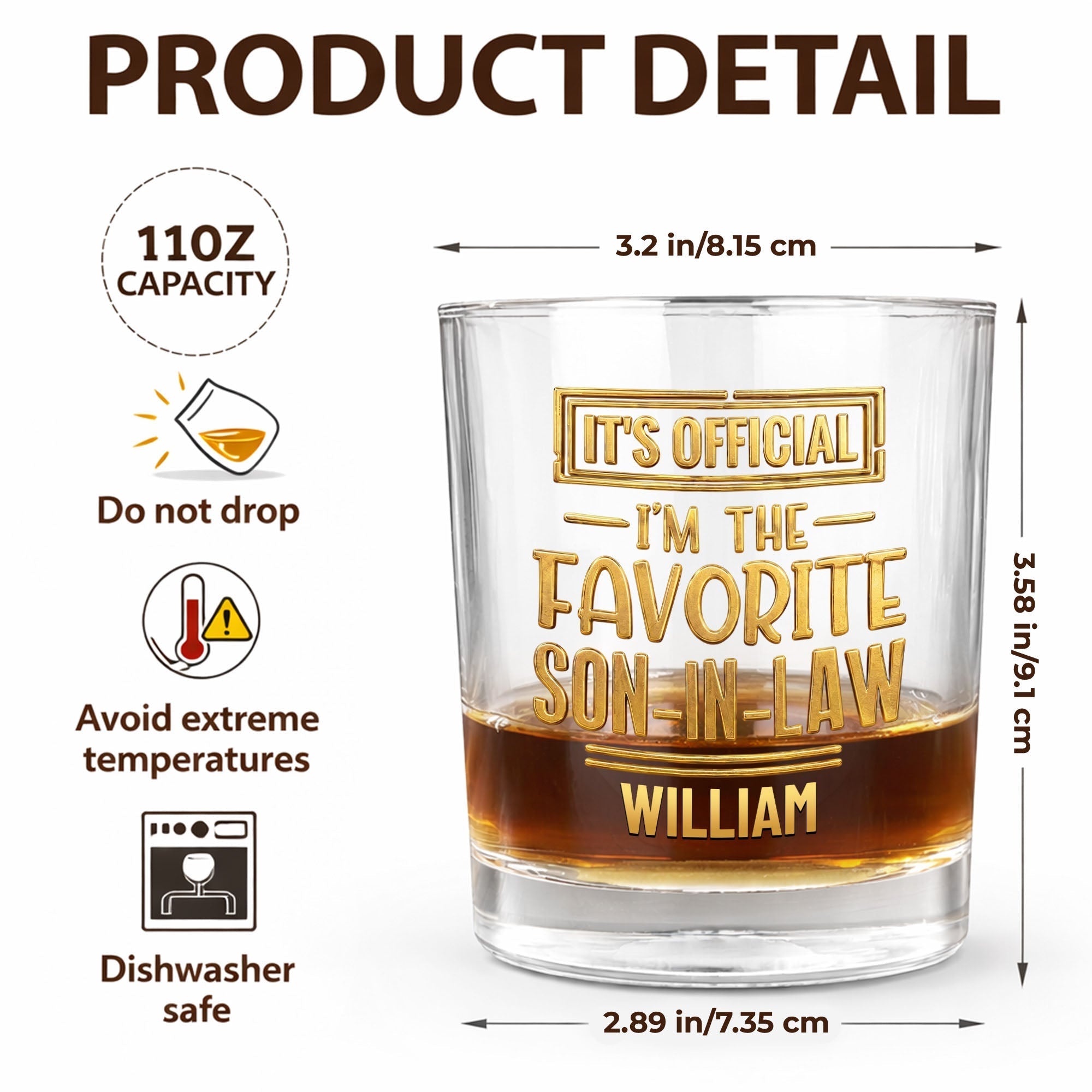 Personalized Whiskey Glass Custom Name Gift for Son-in-Law