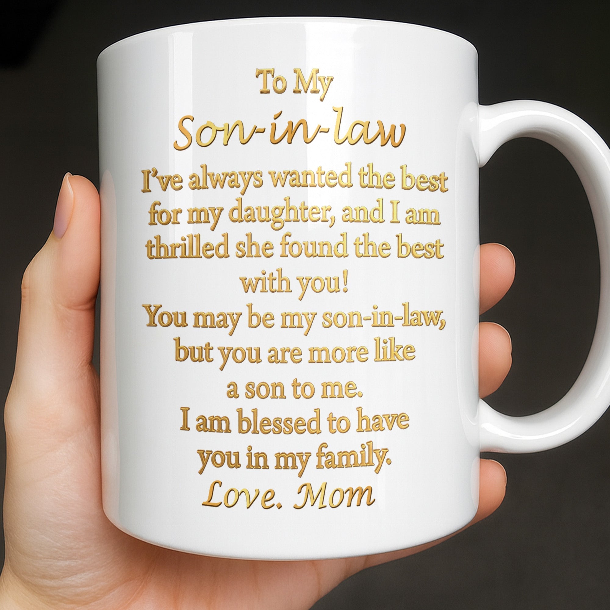 Personalized Gold Monogram Coffee Mug Gift for Son-in-Law