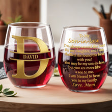 Load image into Gallery viewer, Personalized Stemless Wine Glass Custom Name Gift for Son-in-Law
