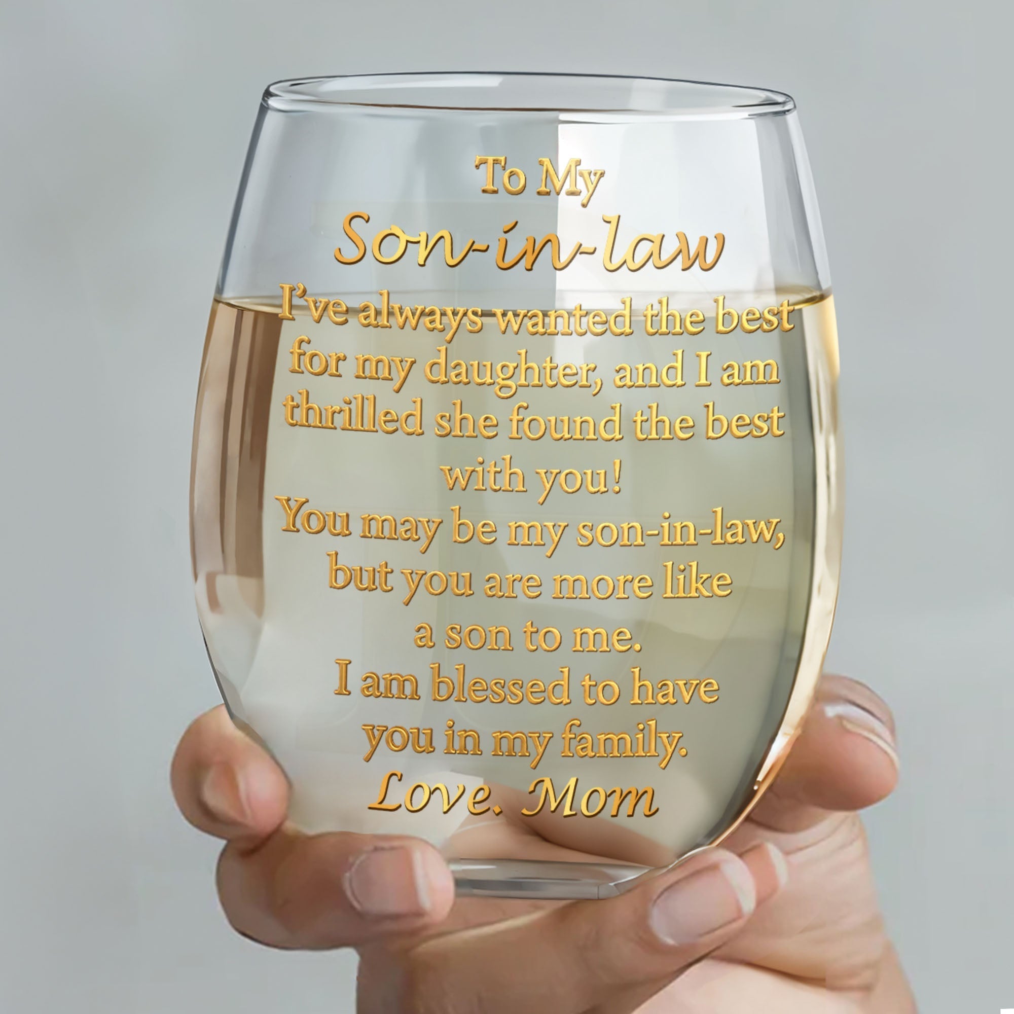 Personalized Stemless Wine Glass Custom Name Gift for Son-in-Law