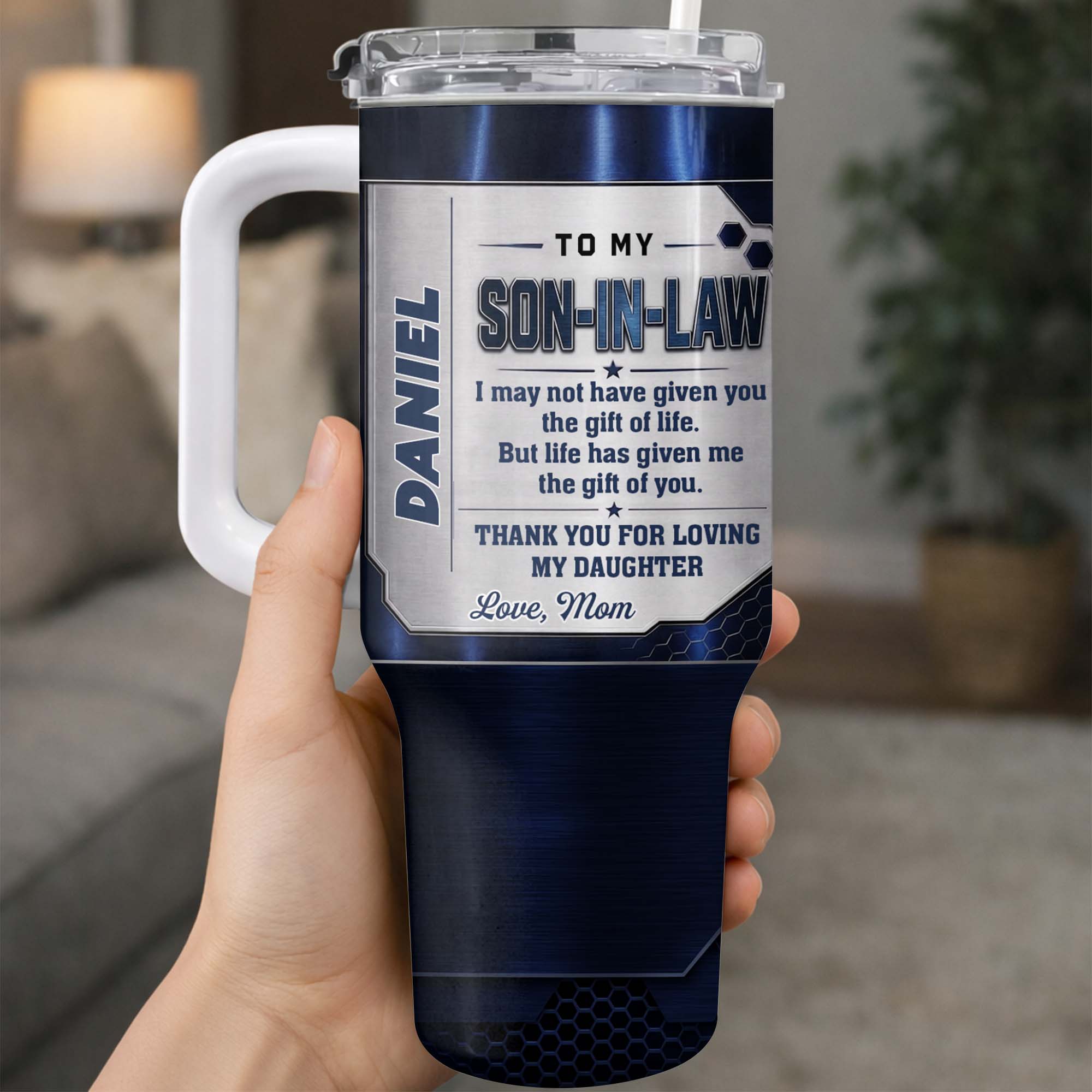 Customized 40oz Tumbler Gift for Son-in-Law with Straw