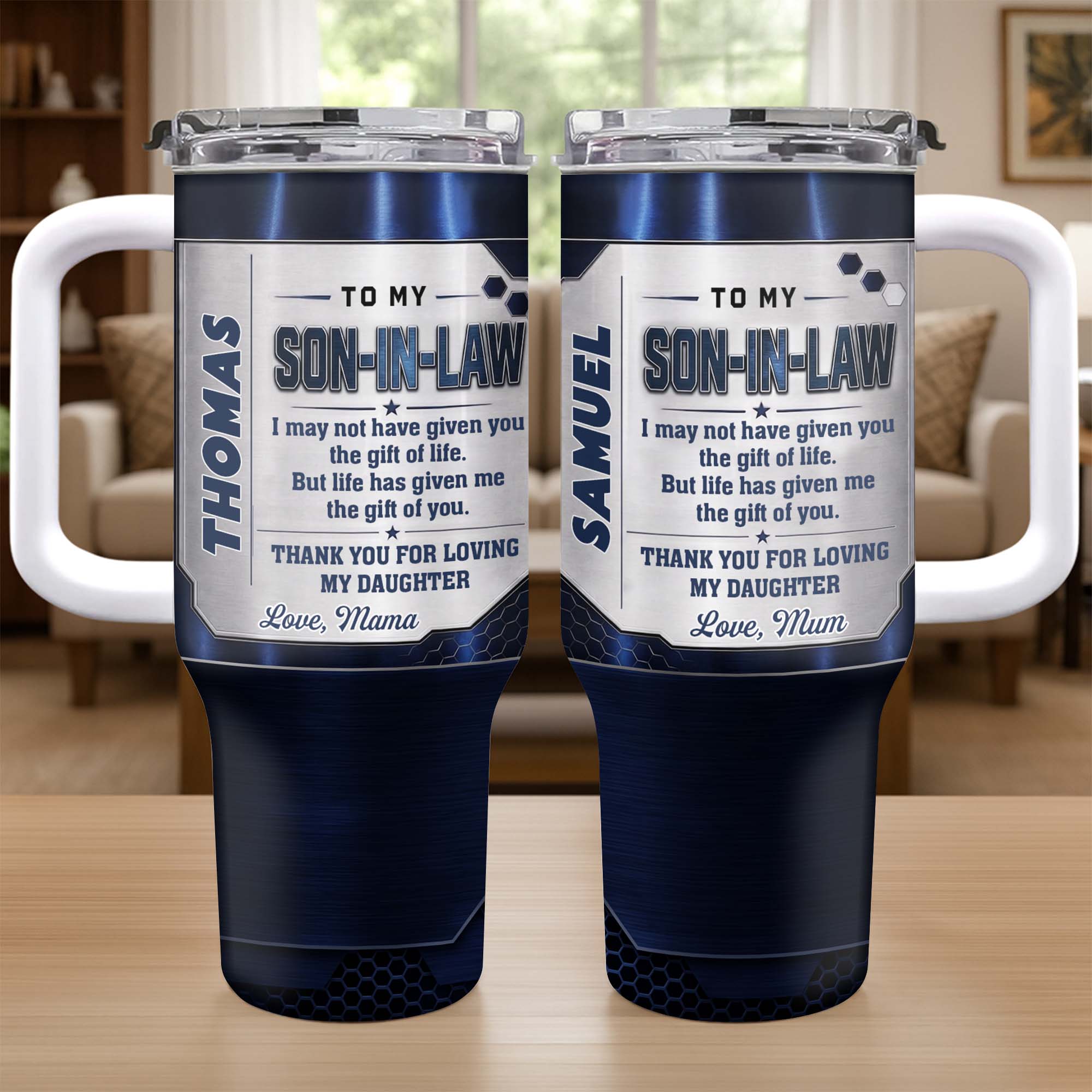Customized 40oz Tumbler Gift for Son-in-Law with Straw