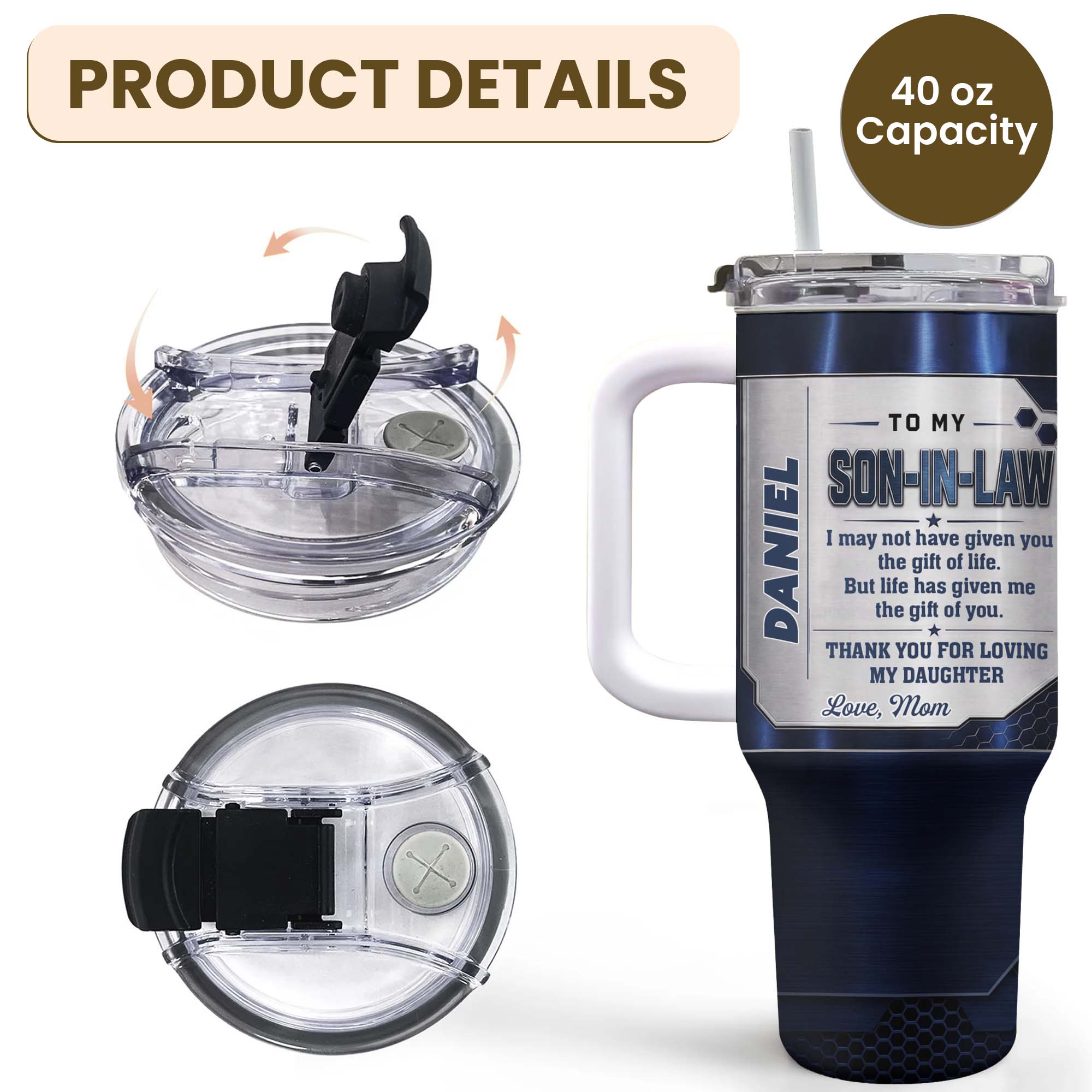 Customized 40oz Tumbler Gift for Son-in-Law with Straw