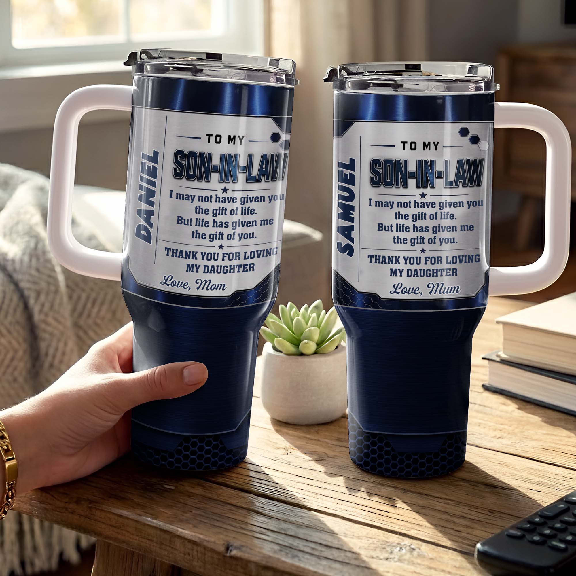 Customized 40oz Tumbler Gift for Son-in-Law with Straw