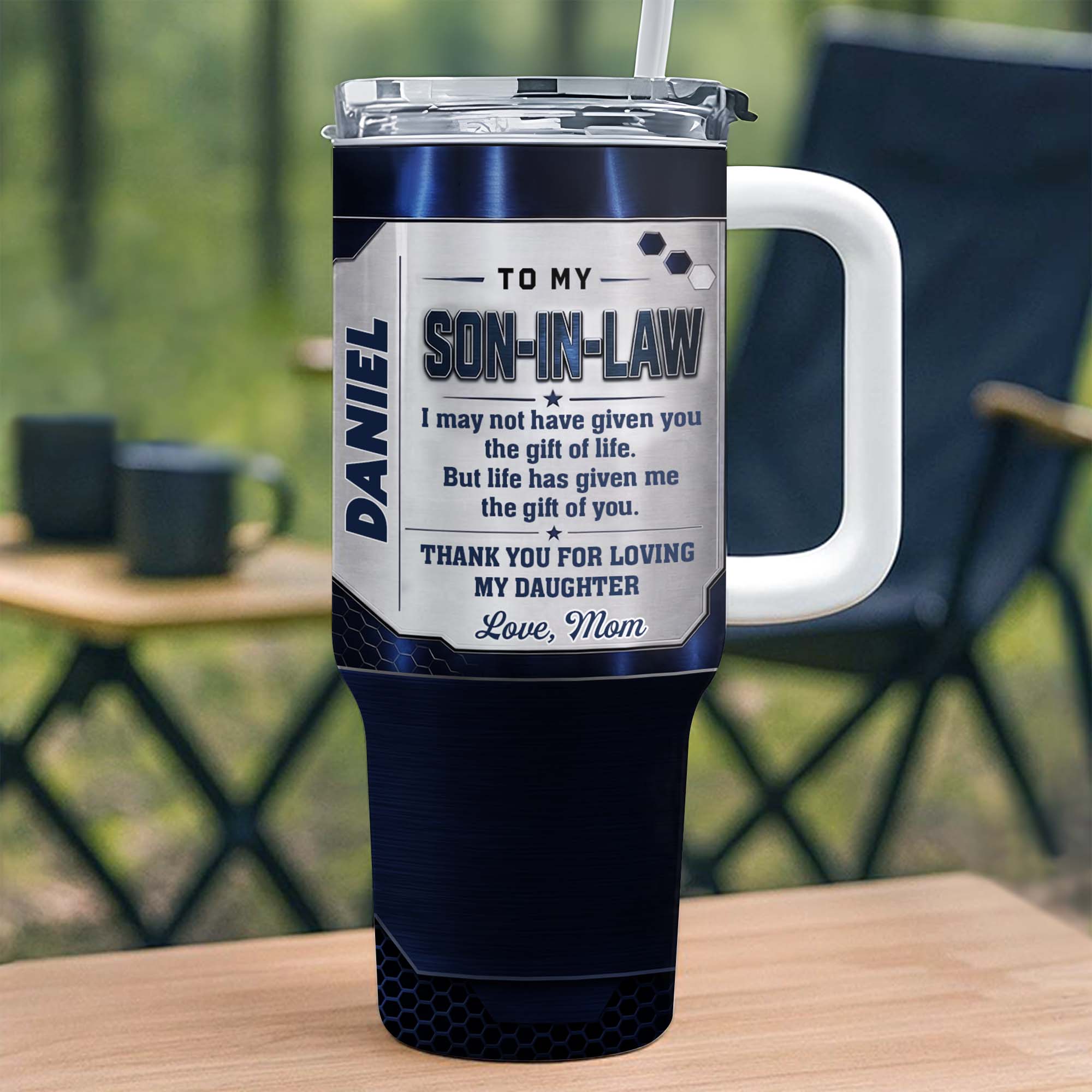 Customized 40oz Tumbler Gift for Son-in-Law with Straw