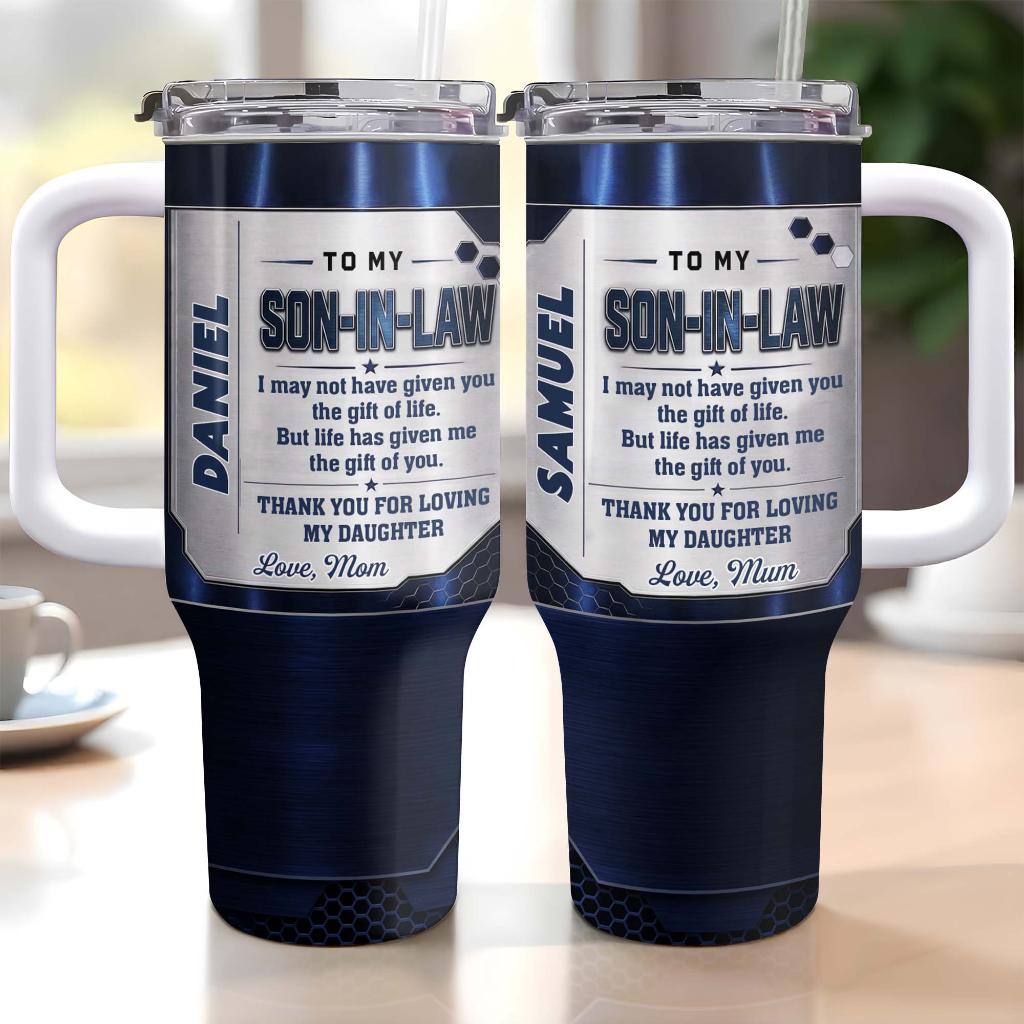 Customized 40oz Tumbler Gift for Son-in-Law with Straw