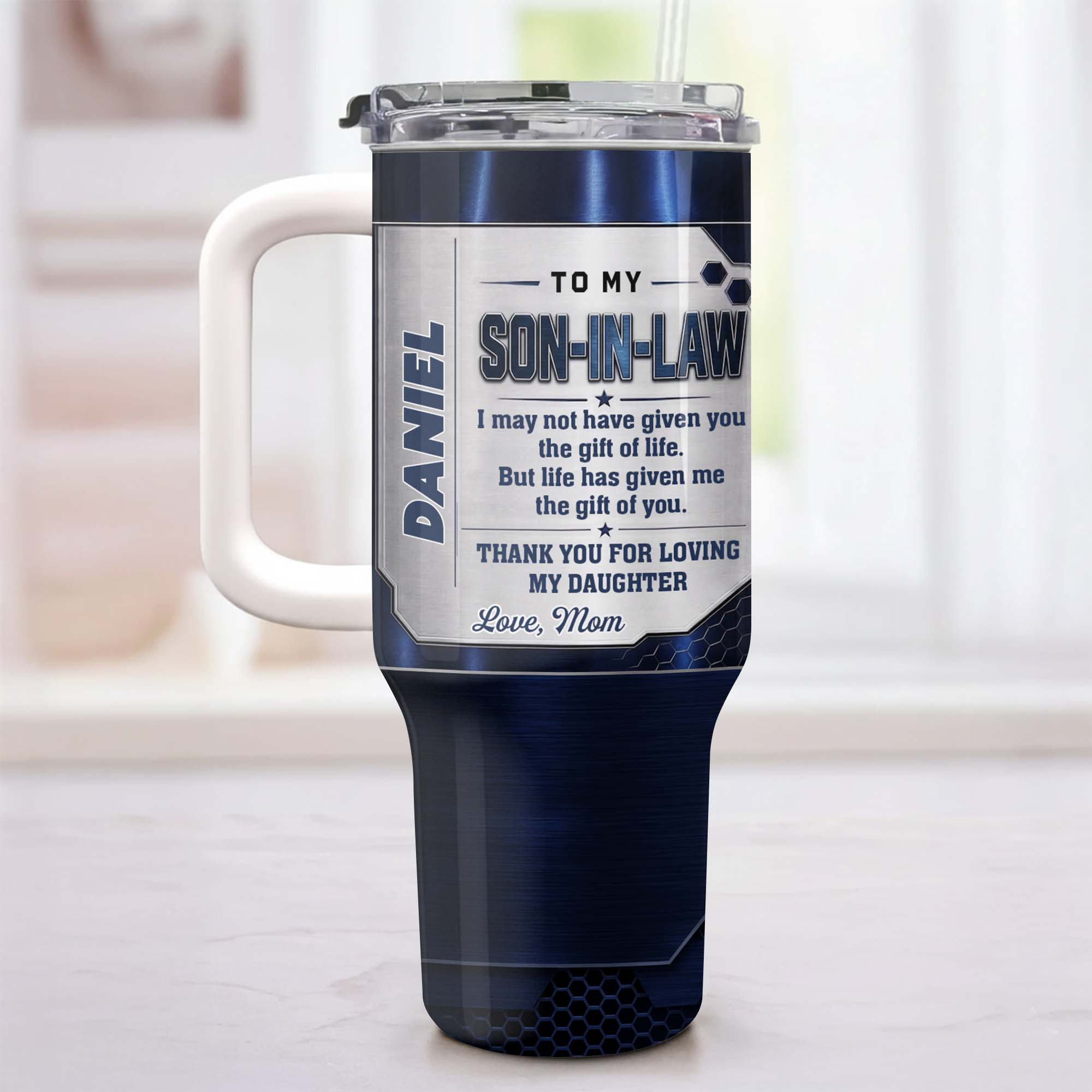 Customized 40oz Tumbler Gift for Son-in-Law with Straw