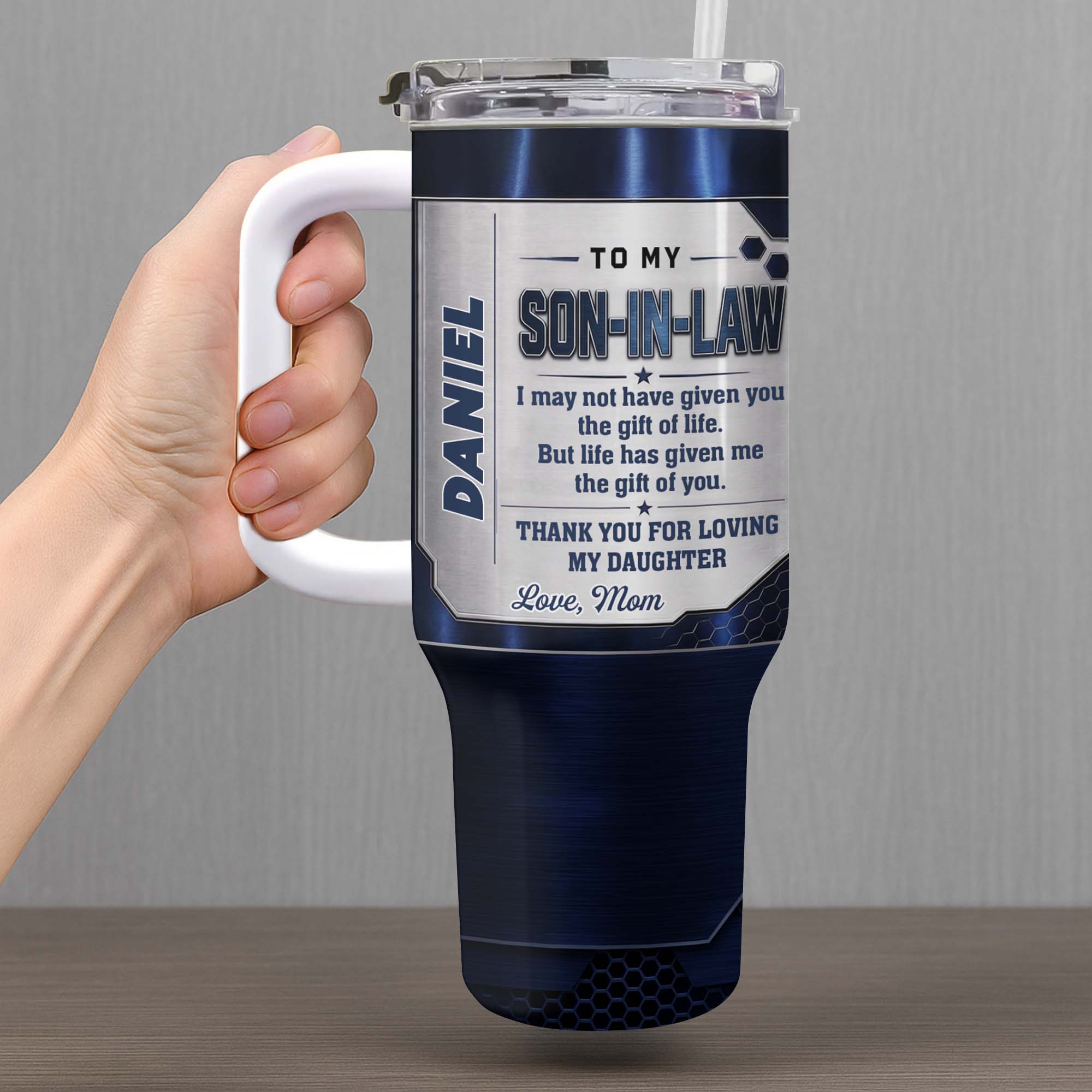 Customized 40oz Tumbler Gift for Son-in-Law with Straw