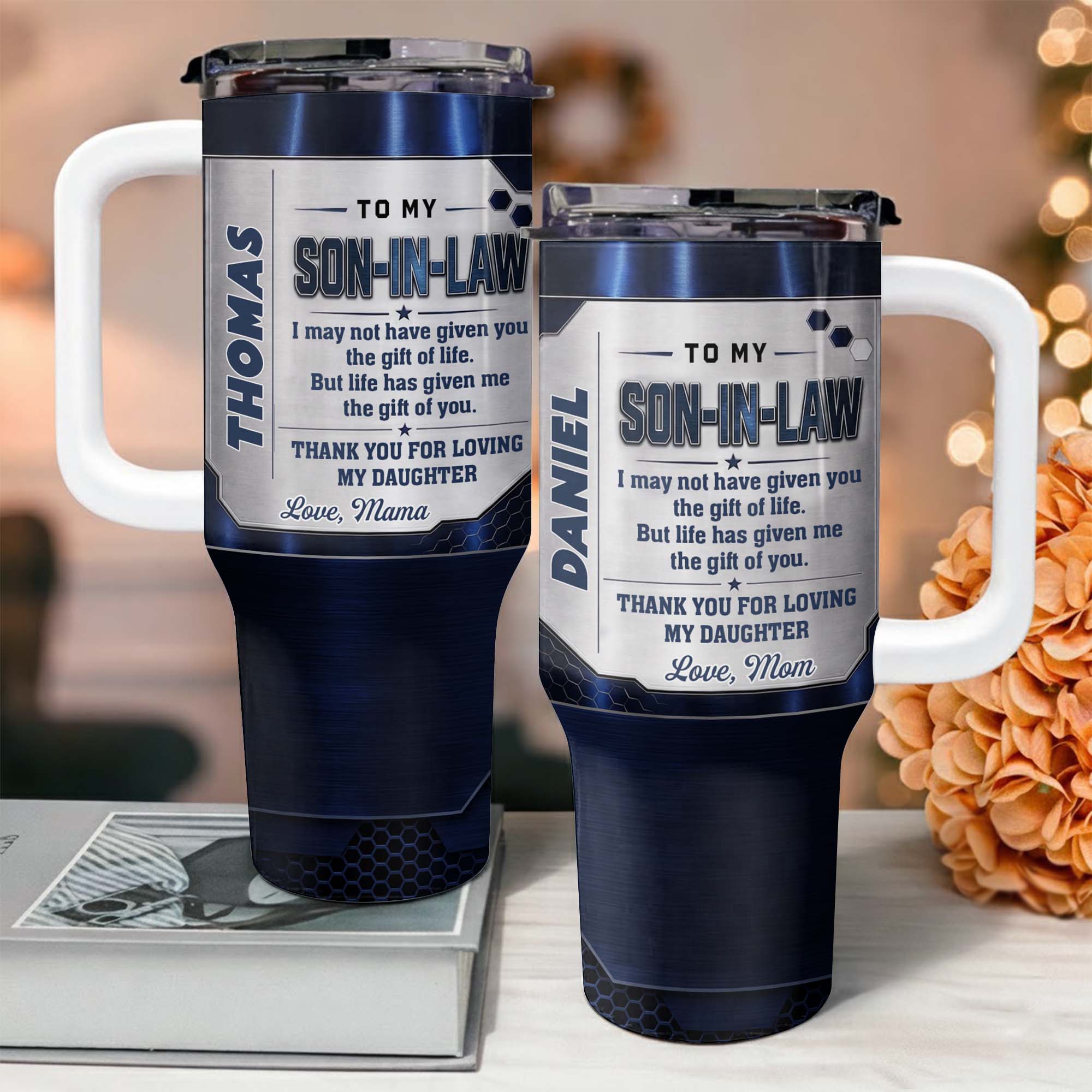 Customized 40oz Tumbler Gift for Son-in-Law with Straw