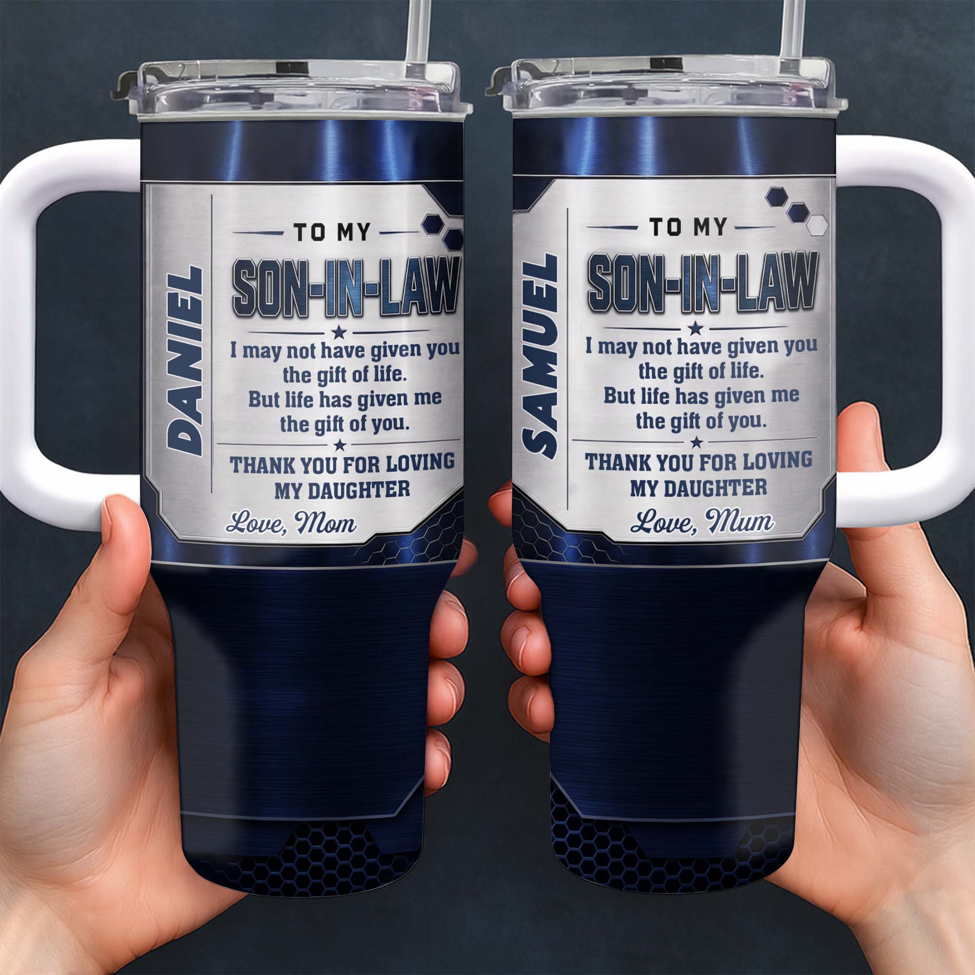 Customized 40oz Tumbler Gift for Son-in-Law with Straw