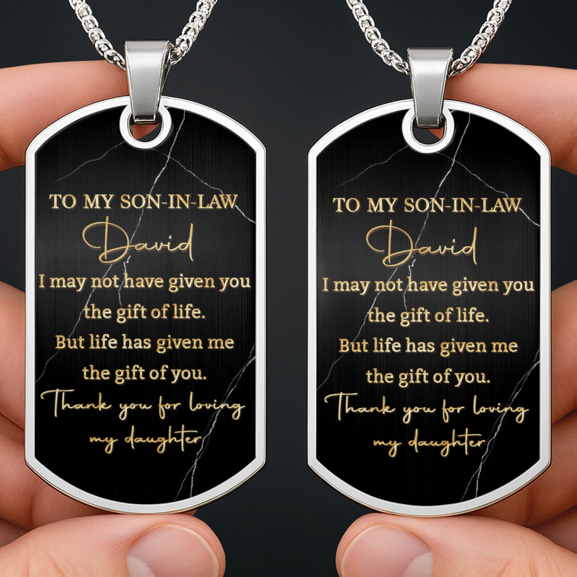 Personalized Dog Tag Necklace Custom Message Gift for Son-In-Law