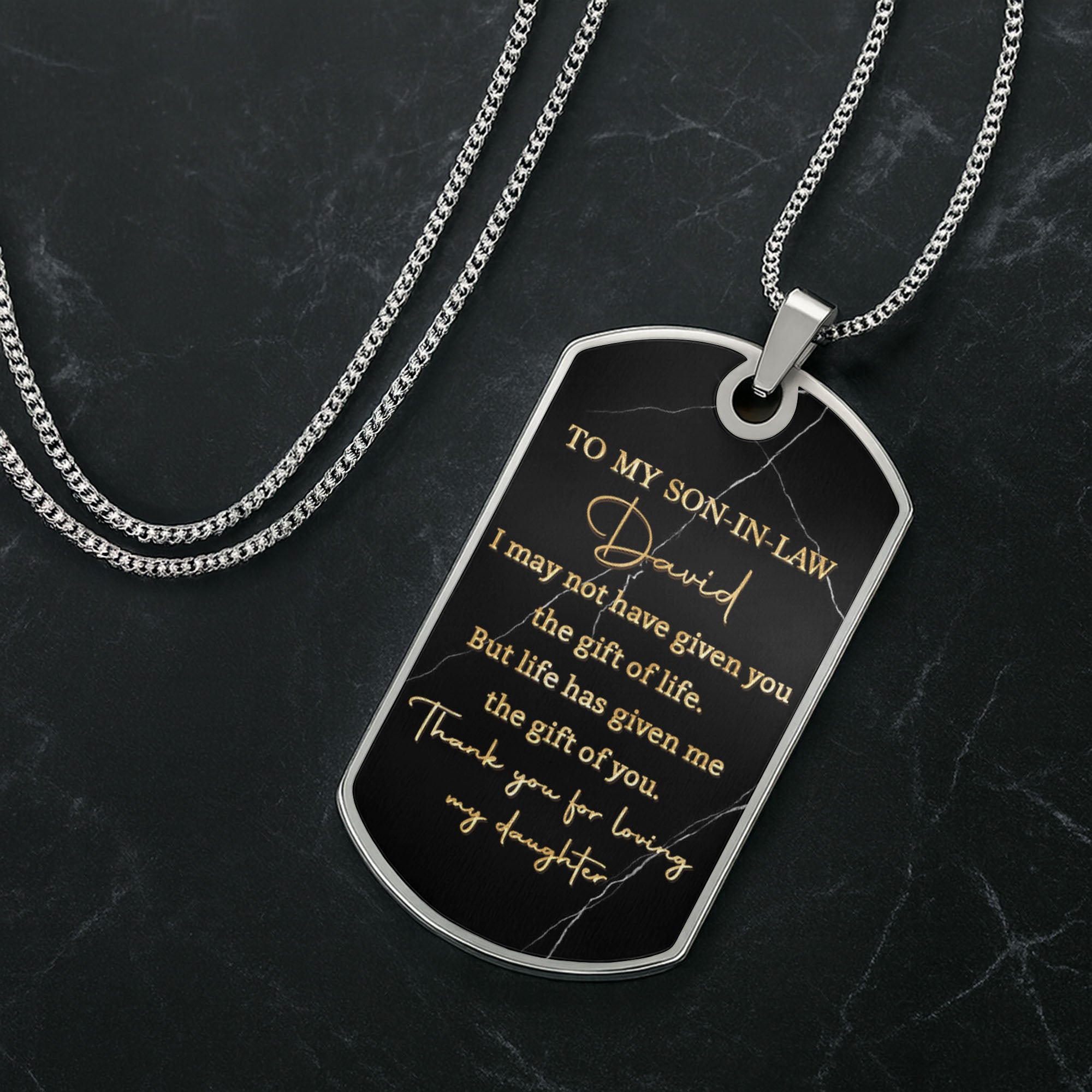Personalized Dog Tag Necklace Custom Message Gift for Son-In-Law