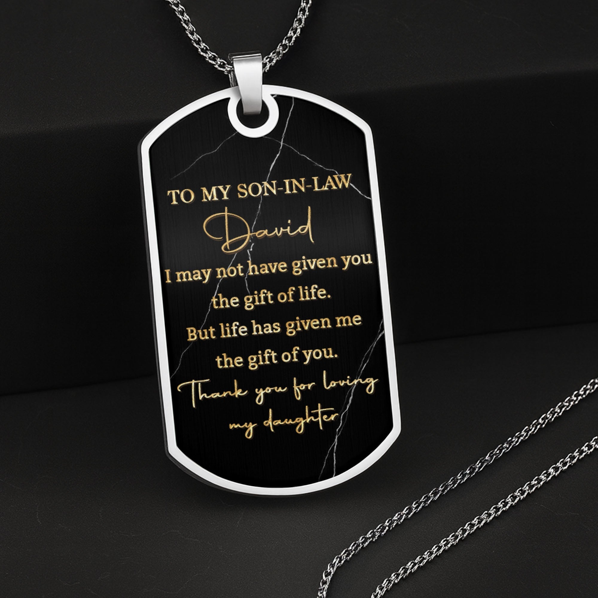 Personalized Dog Tag Necklace Custom Message Gift for Son-In-Law